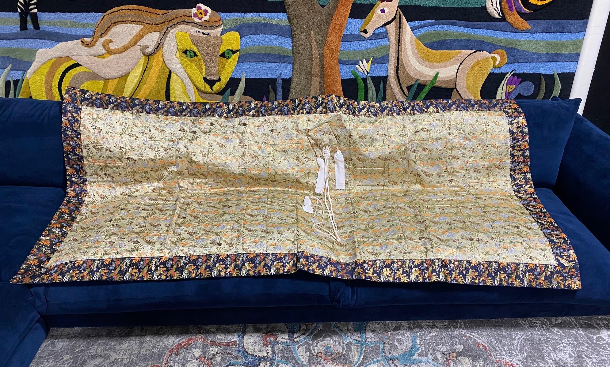 A wonderful, beautifully ornamented and somewhat rare fully intact Japanese Buddhist monk/ priest's Kesa ceremonial silk robe featuring various colorful birds in flight.
Kesa (which came from the Chinese word 