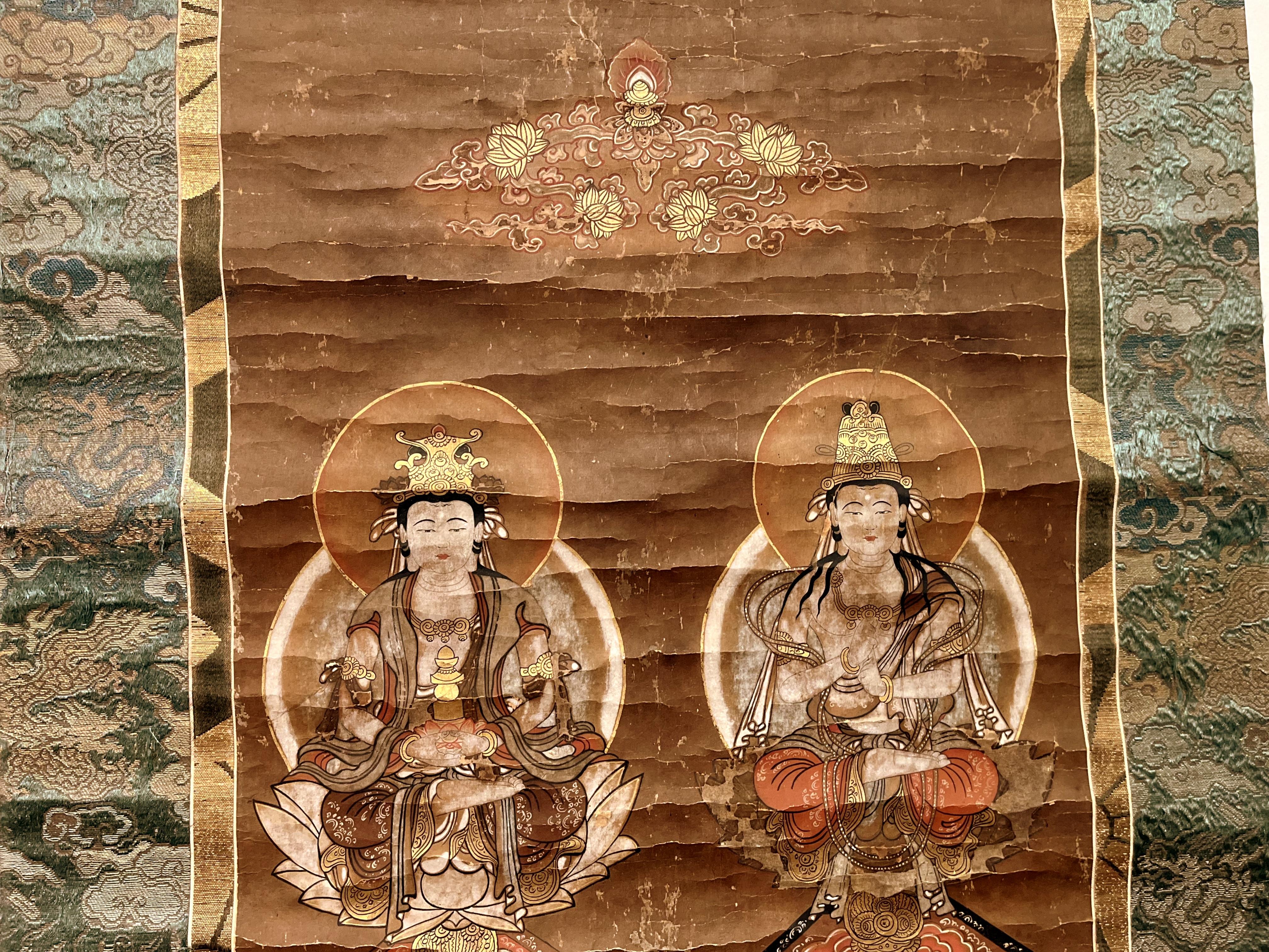 Japanisches buddhistisches Gemälde, hängendes Schnörkelgemälde (Handbemalt) im Angebot