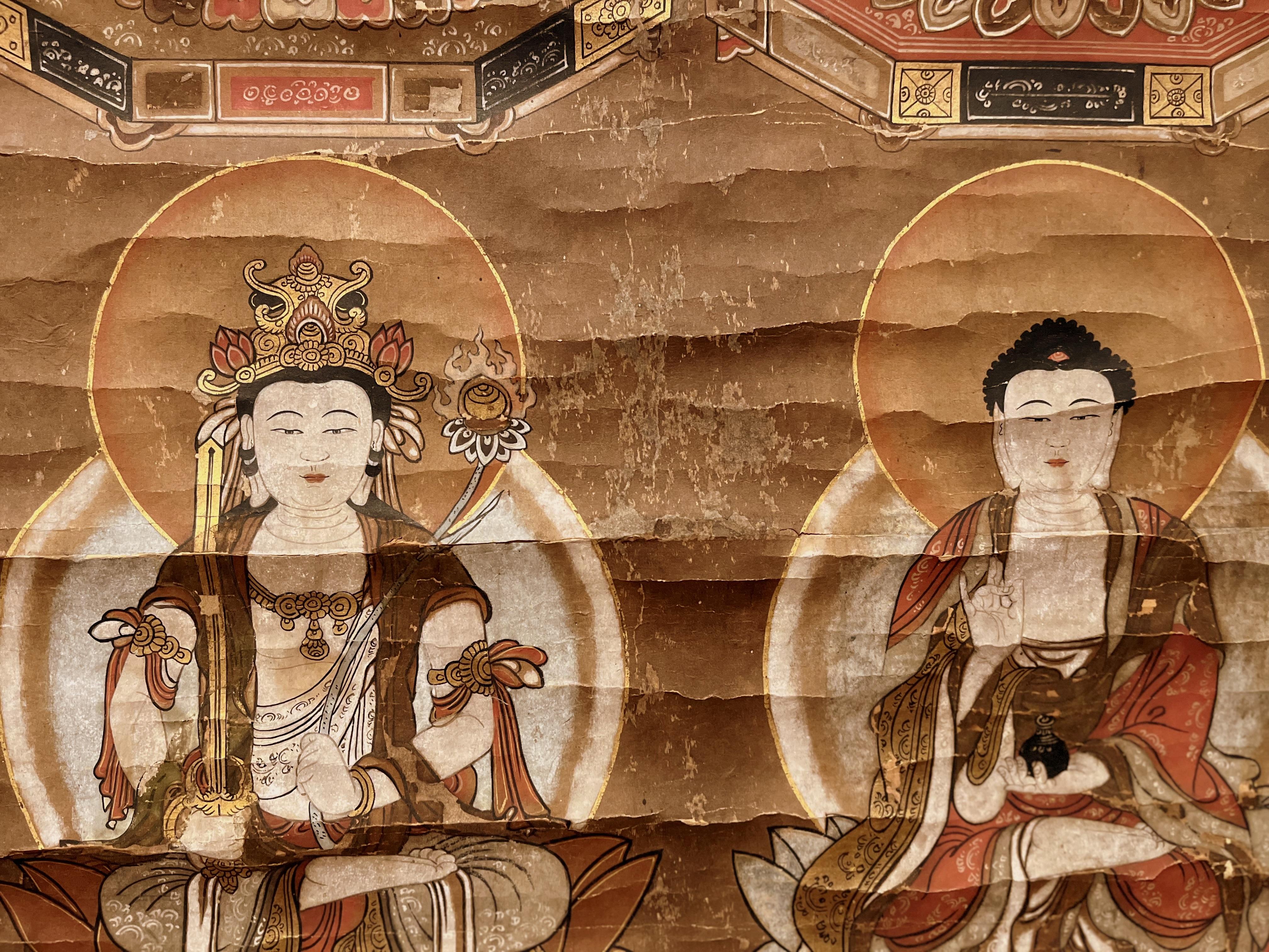 Japanisches buddhistisches Gemälde, hängendes Schnörkelgemälde (19. Jahrhundert) im Angebot