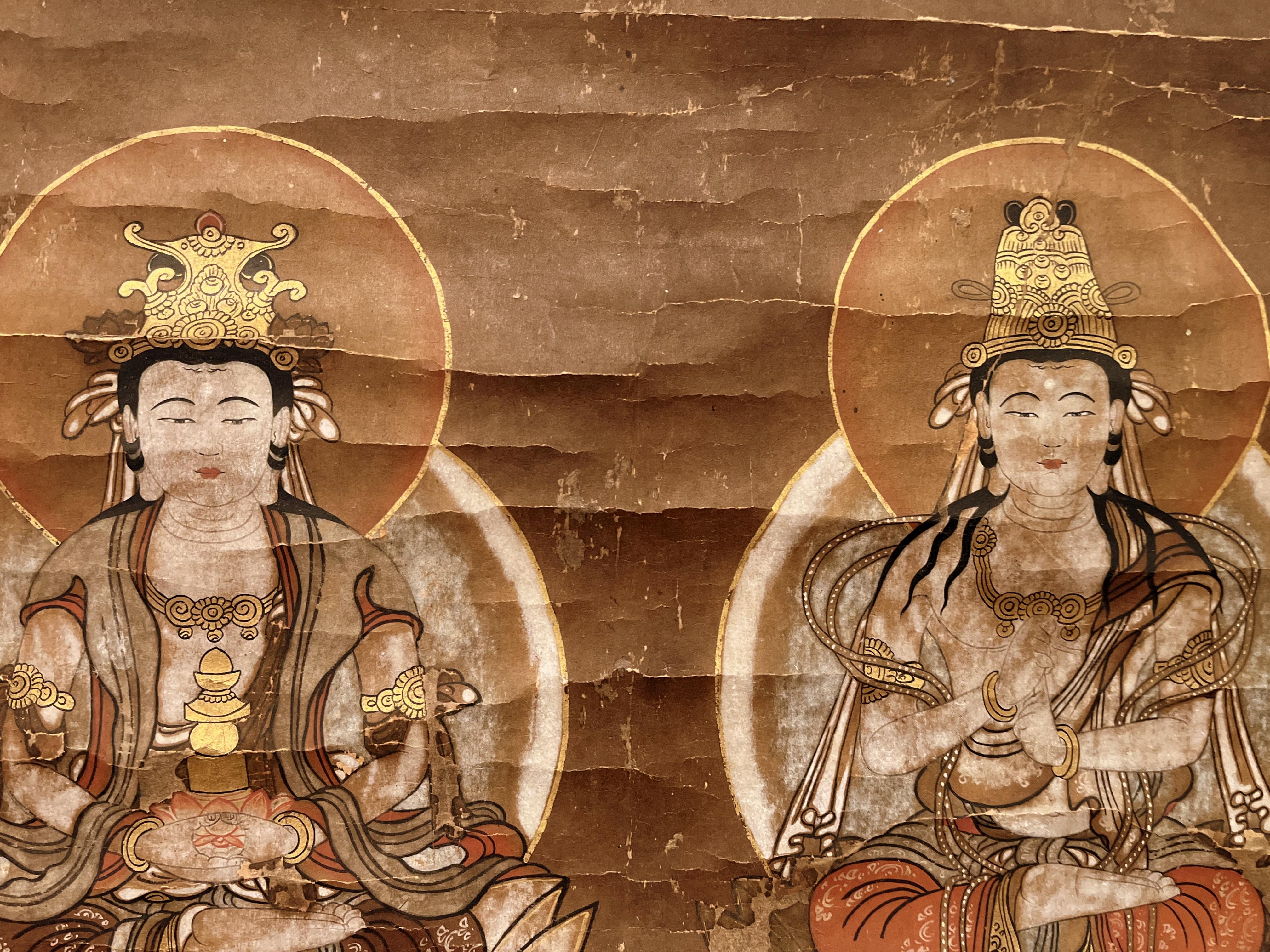 Japanisches buddhistisches Gemälde, hängendes Schnörkelgemälde (Papier) im Angebot