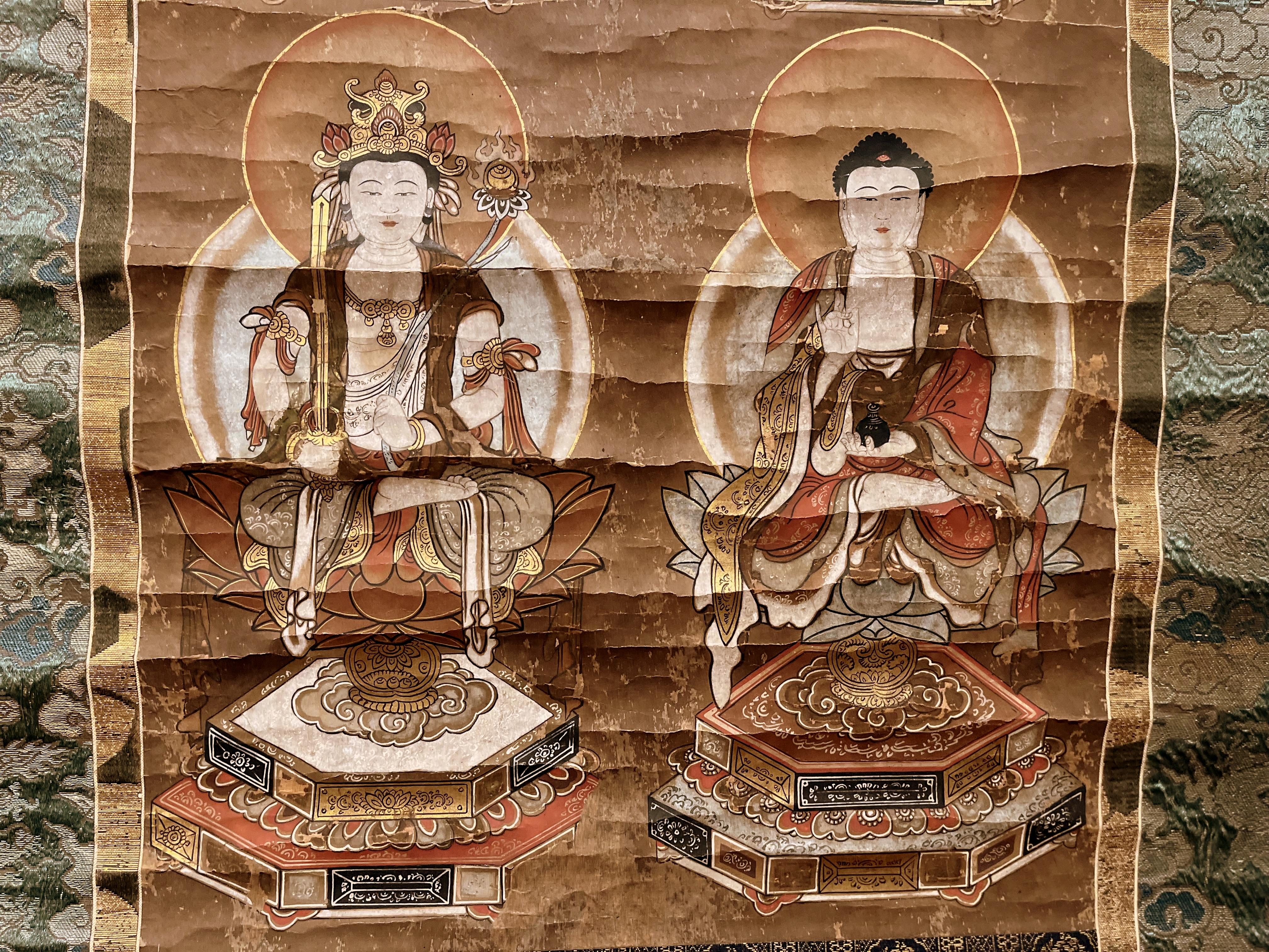 Japanisches buddhistisches Gemälde, hängendes Schnörkelgemälde im Angebot 1