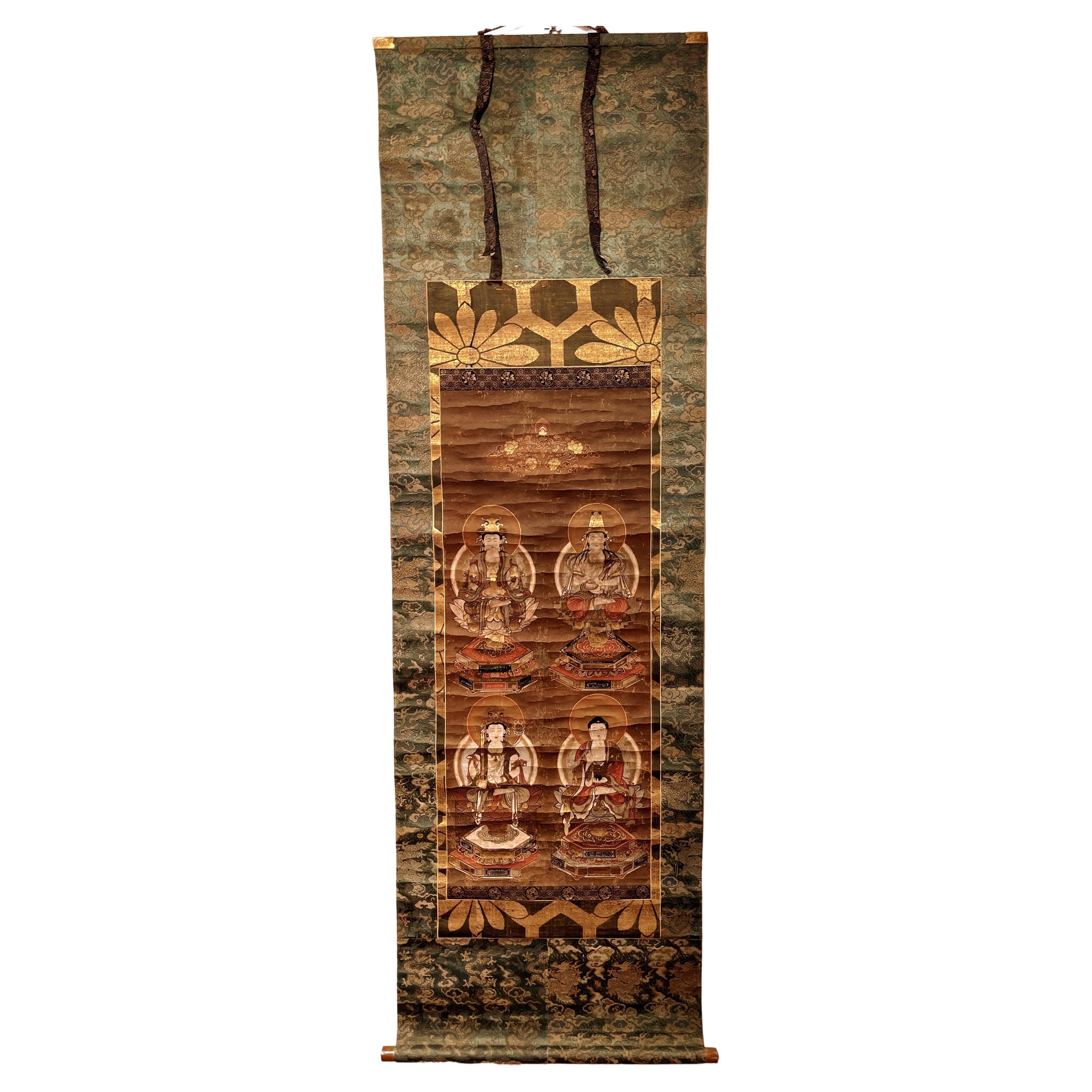 Japanisches buddhistisches Gemälde, hängendes Schnörkelgemälde im Angebot