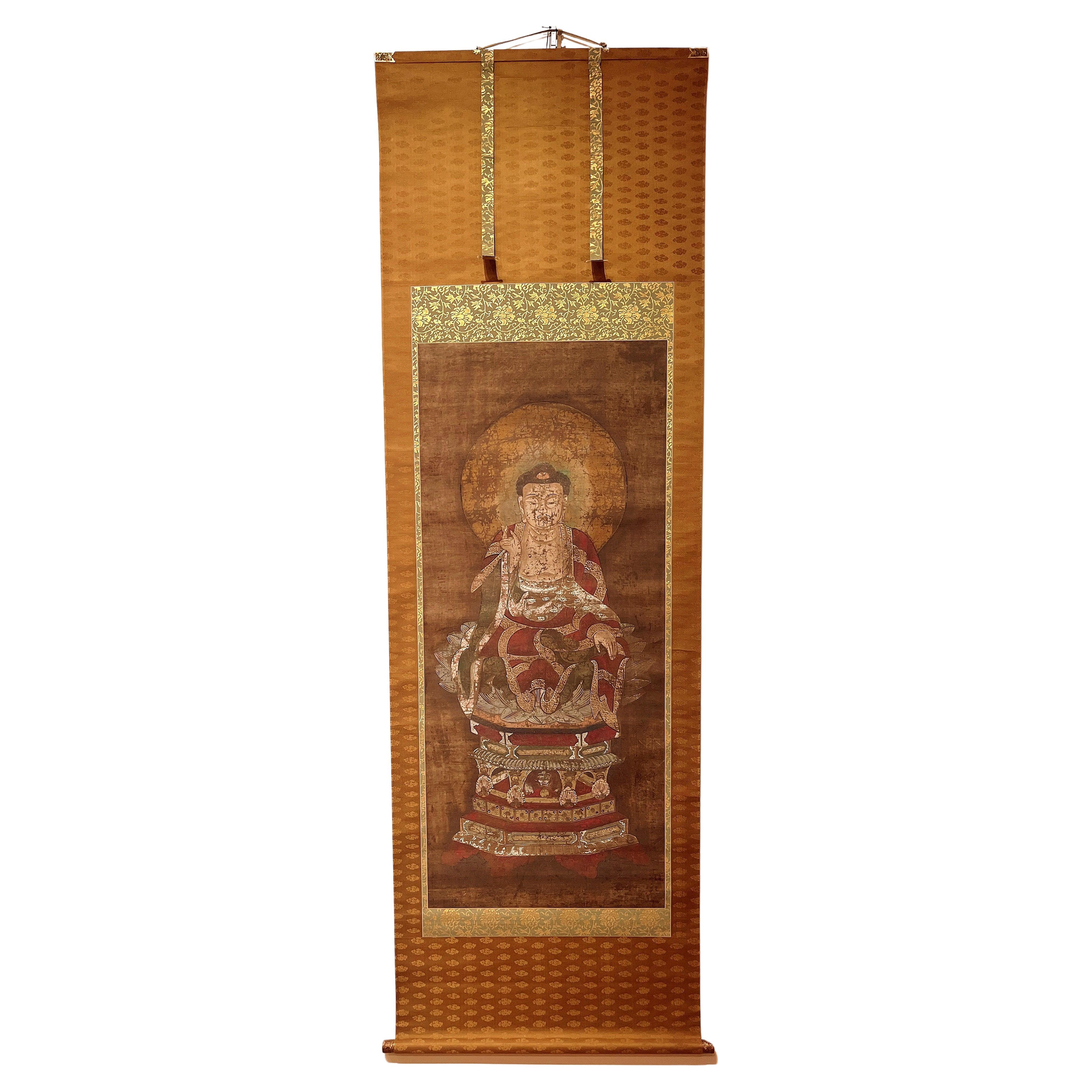 Japanese Buddhist Painting of Sitting on Lotus Crown, Scroll Painting