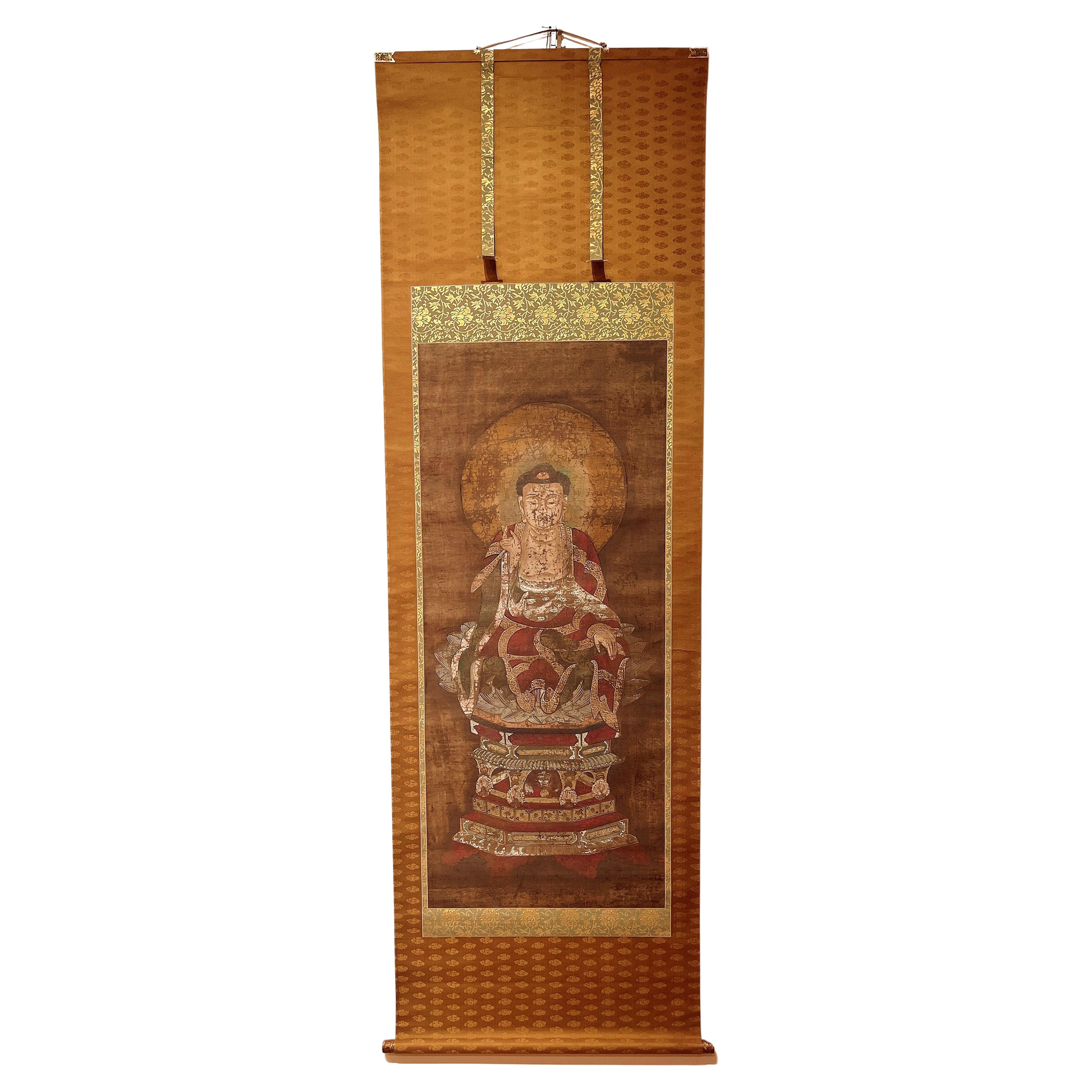 Japanese Buddhist Painting of Sitting on Lotus Crown, Scroll Painting 