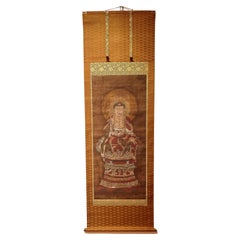 Japanese Buddhist Painting of Sitting on Lotus Crown, Scroll Painting 