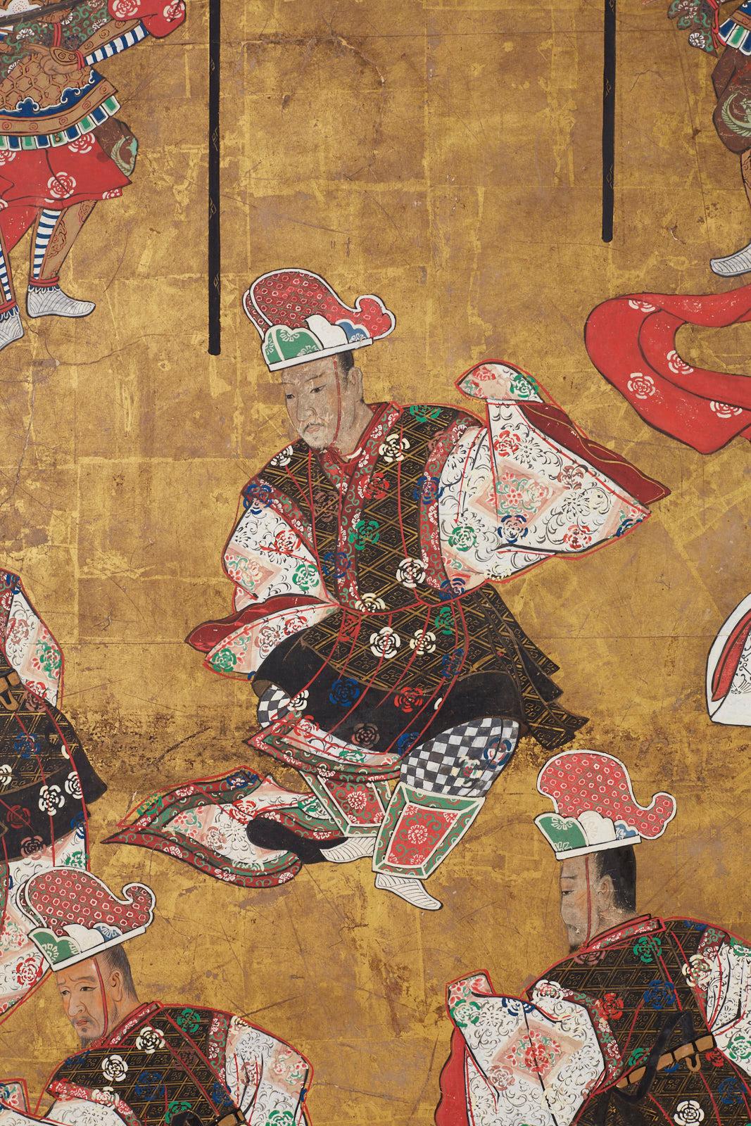 Japanese Edo Bugaku Imperial Court Dance Two-Panel Screen 4