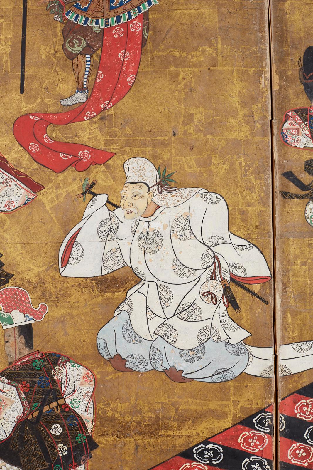 Japanese Edo Bugaku Imperial Court Dance Two-Panel Screen 5