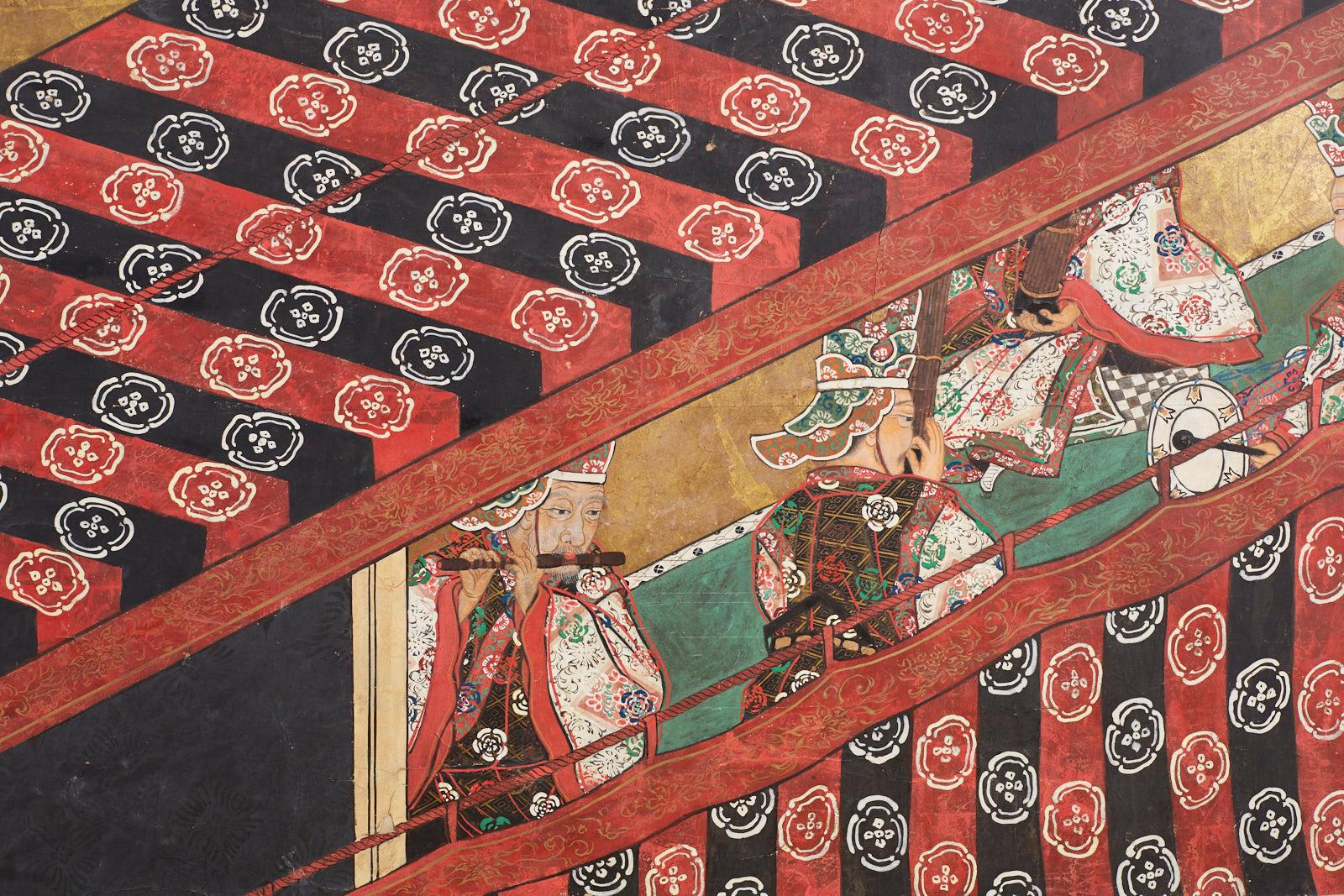 Japanese Edo Bugaku Imperial Court Dance Two-Panel Screen 8