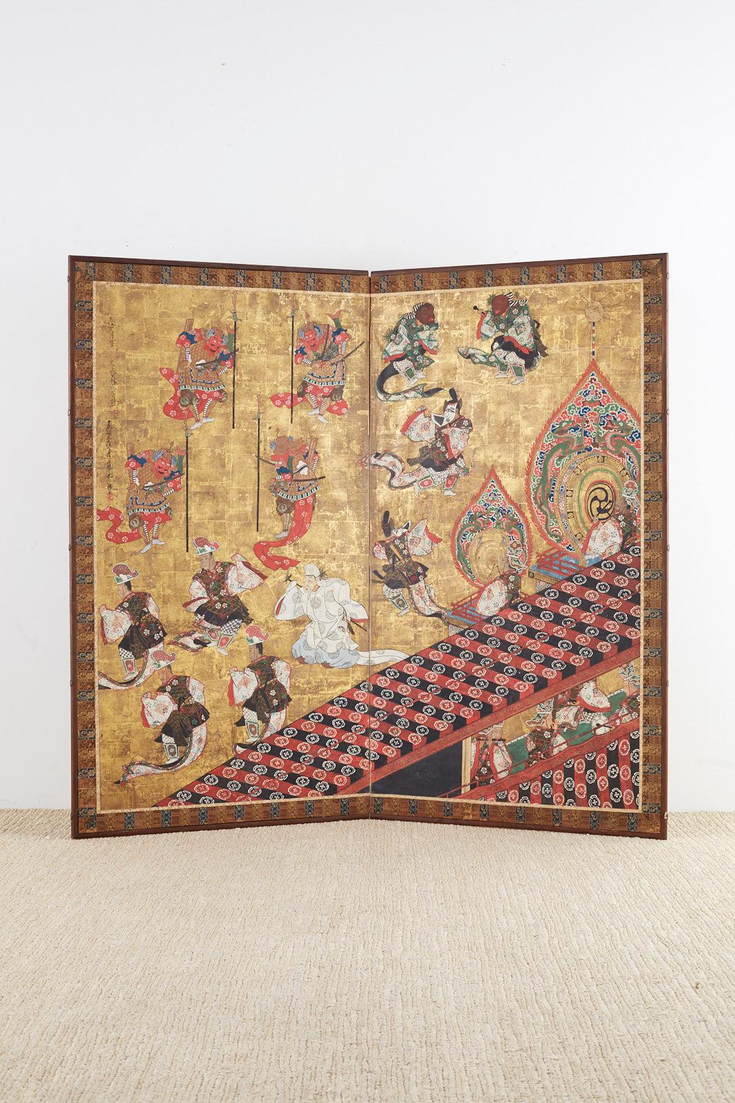 Japanese Edo Bugaku Imperial Court Dance Two-Panel Screen 10