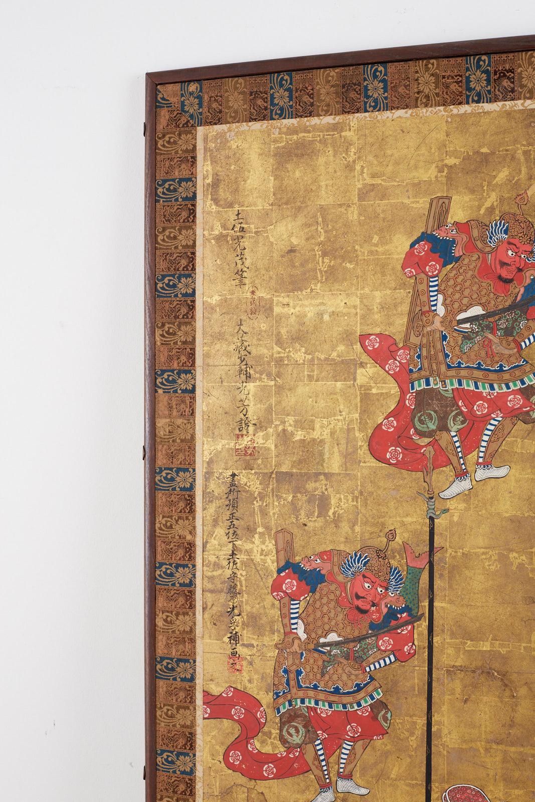 19th Century Japanese Edo Bugaku Imperial Court Dance Two-Panel Screen
