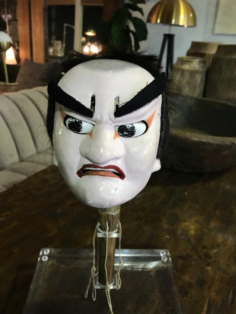 Japanese Bunraku Ningyo Joruri Meiji Edo Puppet Head in Display Case For Sale 2
