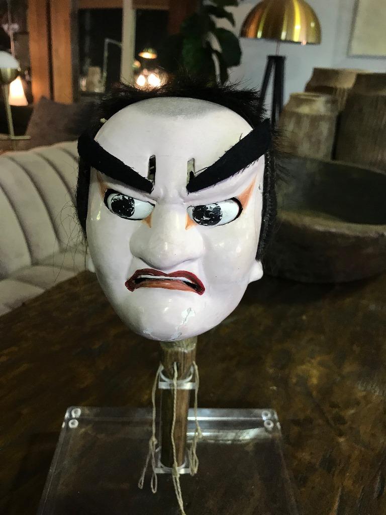 Japanese Bunraku Ningyo Joruri Puppet Head in Display Case For Sale at