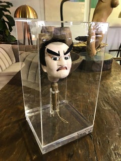 Japanese Bunraku Ningyo Joruri Meiji Edo Puppet Head in Display Case