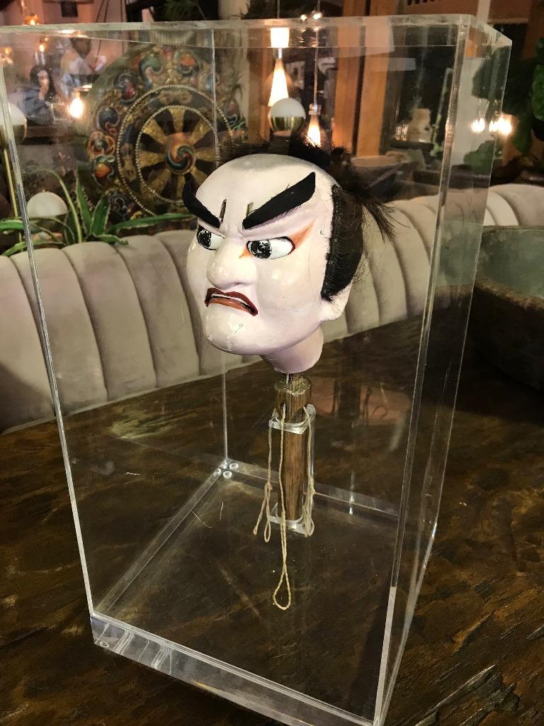 Japanese Bunraku Ningyo Joruri Puppet Head in Display Case For Sale at