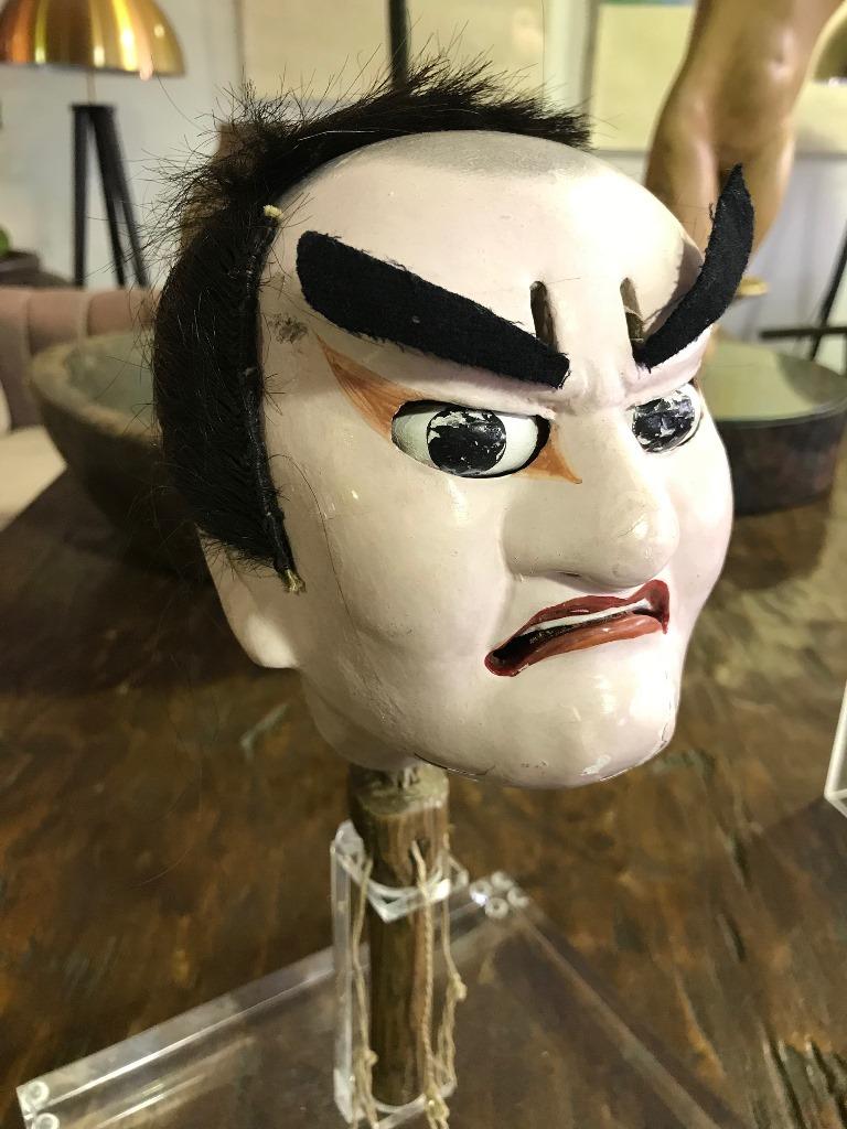 Japanese Bunraku Ningyo Joruri Puppet Head in Display Case For Sale at