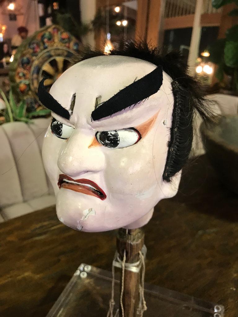Japanese Bunraku Ningyo Joruri Puppet Head in Display Case For Sale at