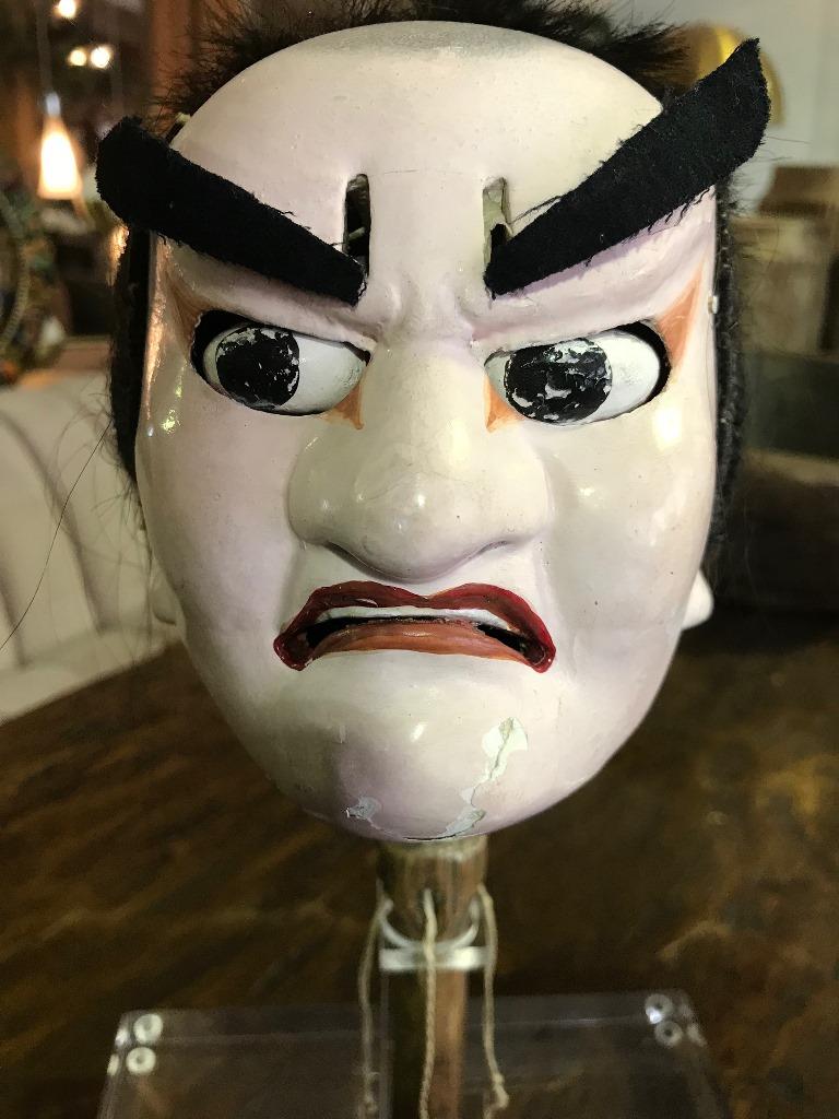 Japanese Bunraku Ningyo Joruri Puppet Head in Display Case For Sale at