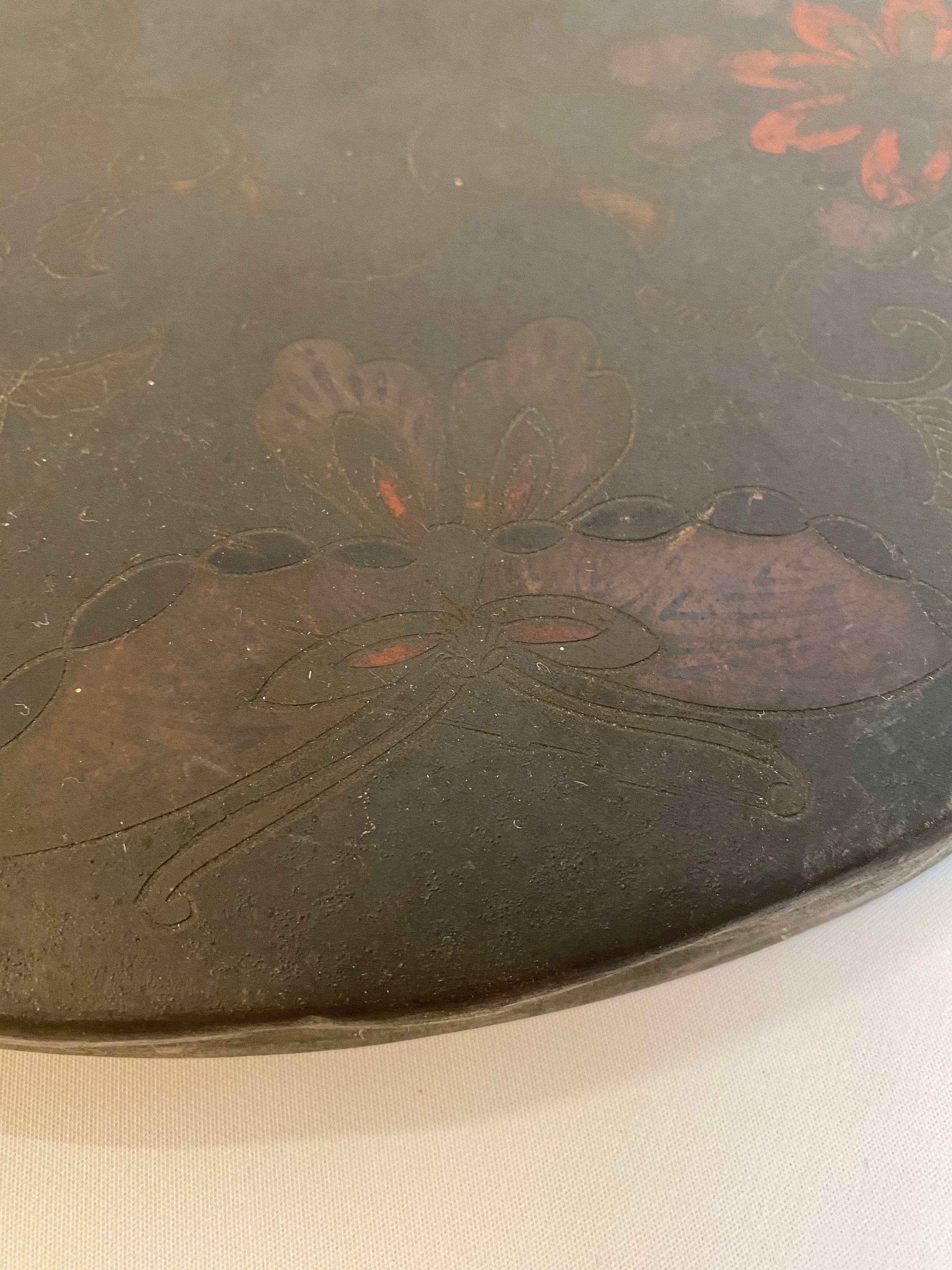 Japanese Butterfly and Floral Enameled Brass Gong 1