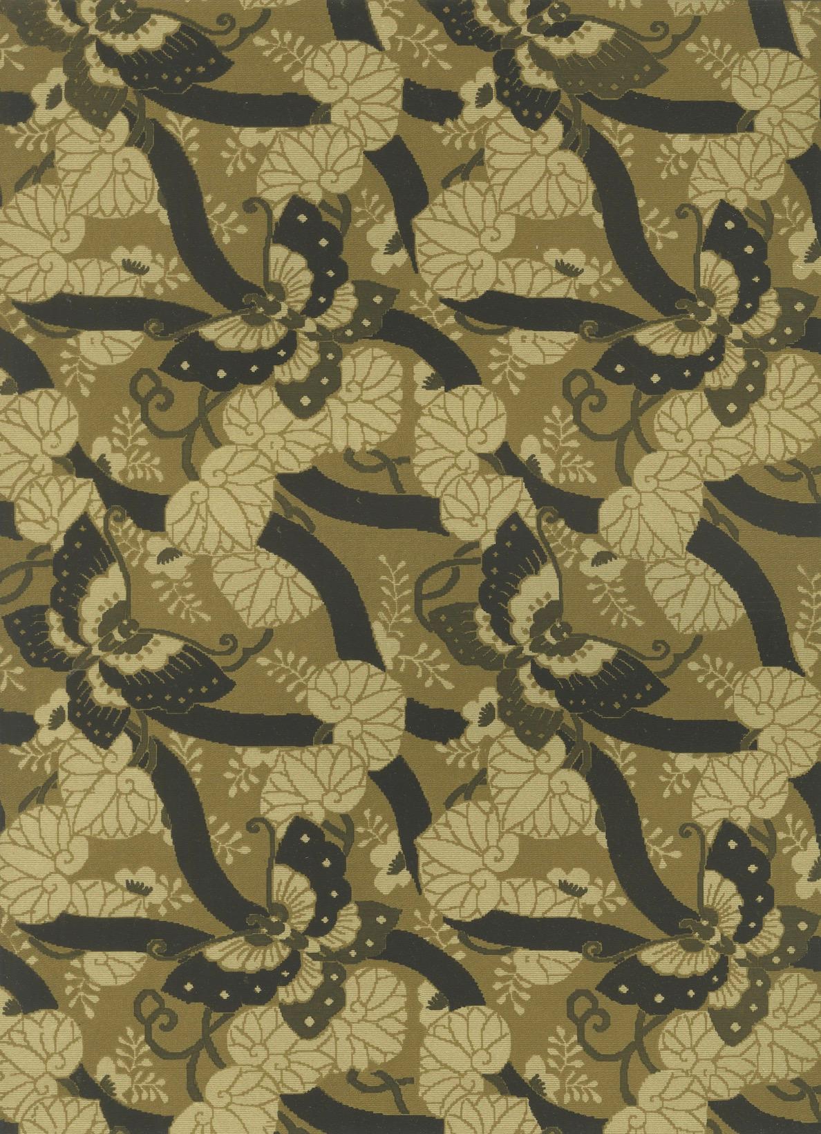 Fin du XIXe siècle Papillon japonais et design textile de vigne : Lithographie ancienne, années 1880 en vente
