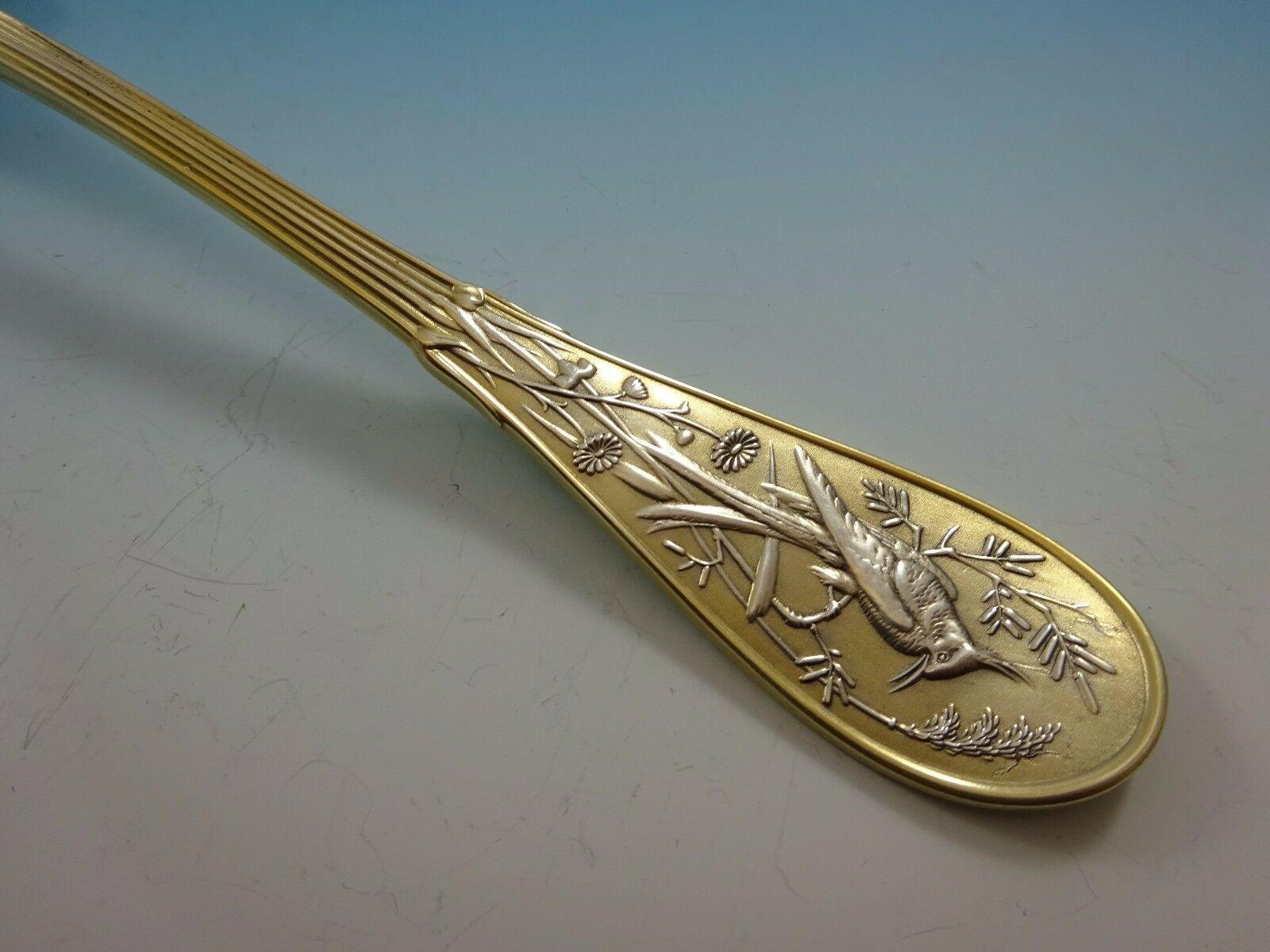 Japanese by Tiffany & Co. Sterling Fish Serving Fork with Bird Vermeil In Excellent Condition In Big Bend, WI