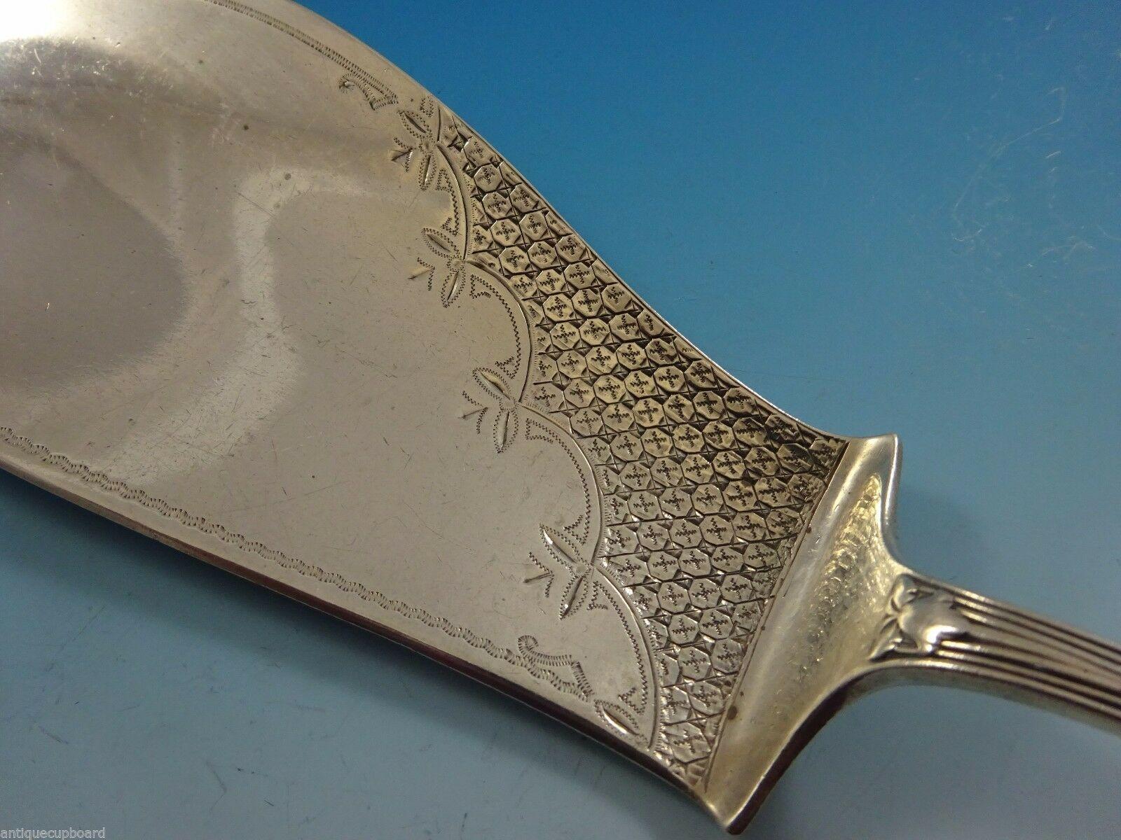 Sterling silver fish server brite-cut with geometric design 12 1/8
