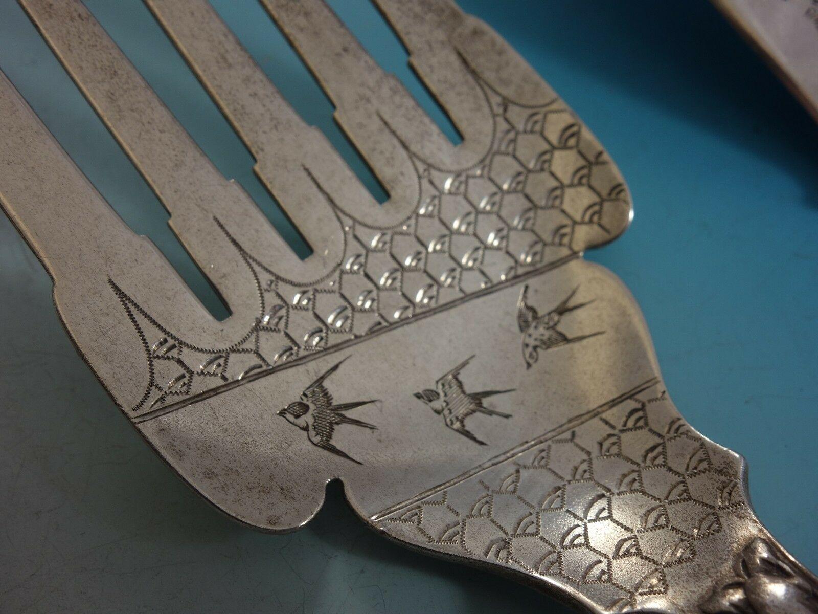 Japanese by Tiffany & Co. Sterling Silver Fish Serving Set Koi and Bird Design In Excellent Condition In Big Bend, WI