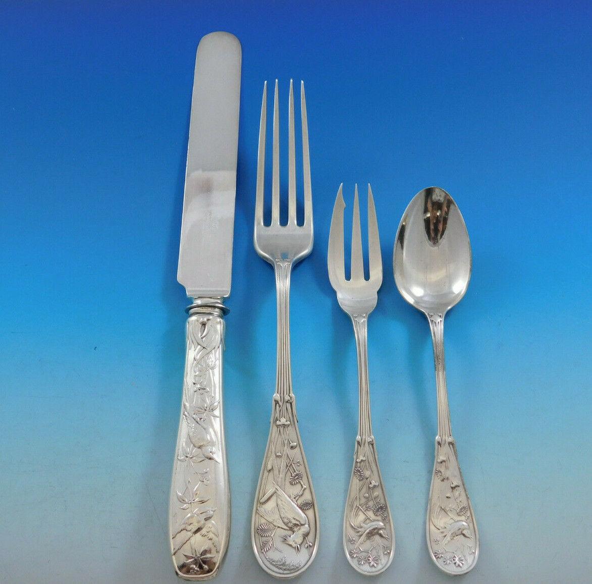 Japanese Tiffany & Co. Sterling Silver Flatware Set Service 108 Pc Audubon Birds In Excellent Condition In Big Bend, WI