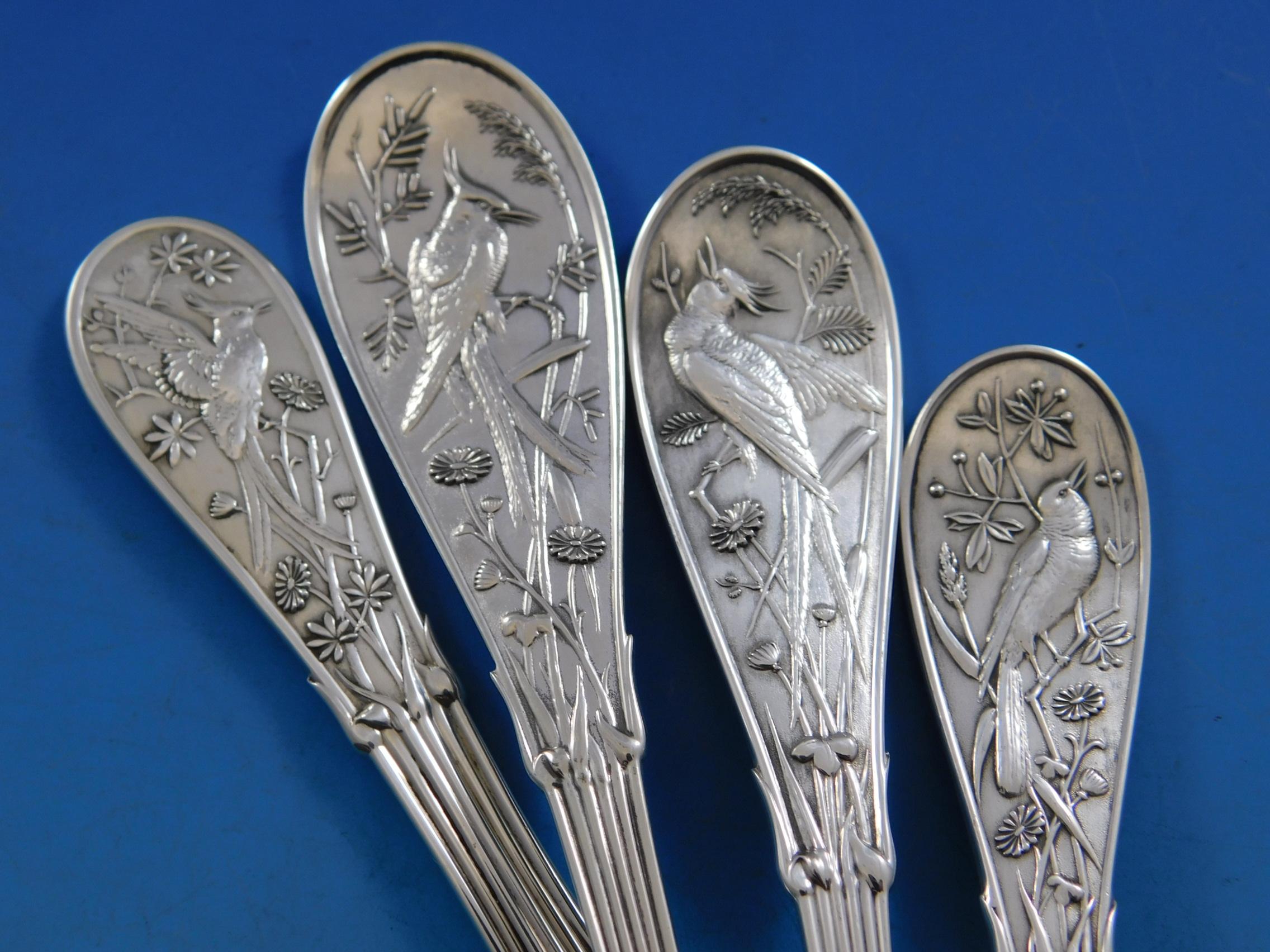 Japanisches japanisches Sterlingsilber-Besteckset von Tiffany Co 111 Teile Audubon Vögel (19. Jahrhundert)