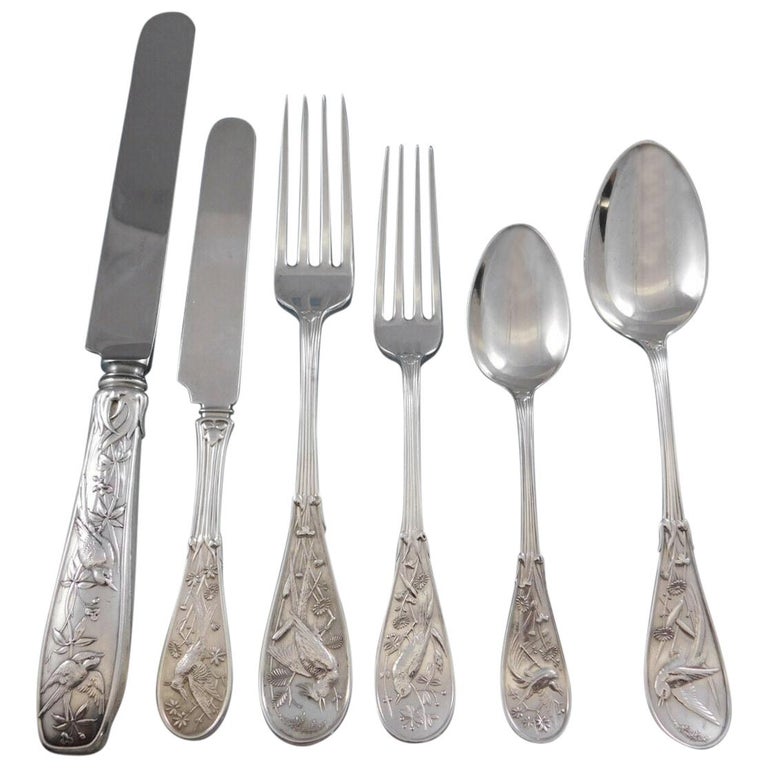 Japanese by Tiffany Co Sterling Silver Flatware Set Service 57 Pcs Audubon Birds at 1stDibs