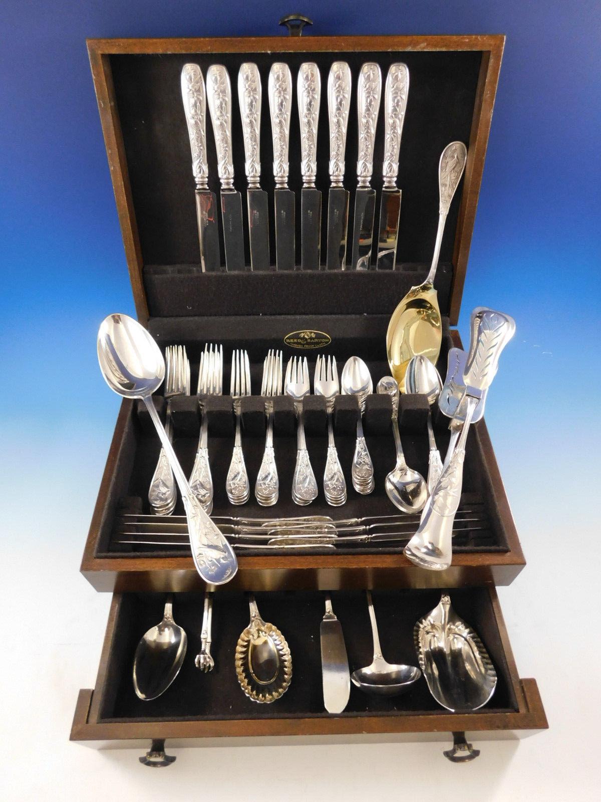 Exceptional antique JAPANESE BY TIFFANY & CO. sterling silver Dinner Flatware set, 65 pieces. This set includes:

8 DINNER SIZE KNIVES, 10 1/4