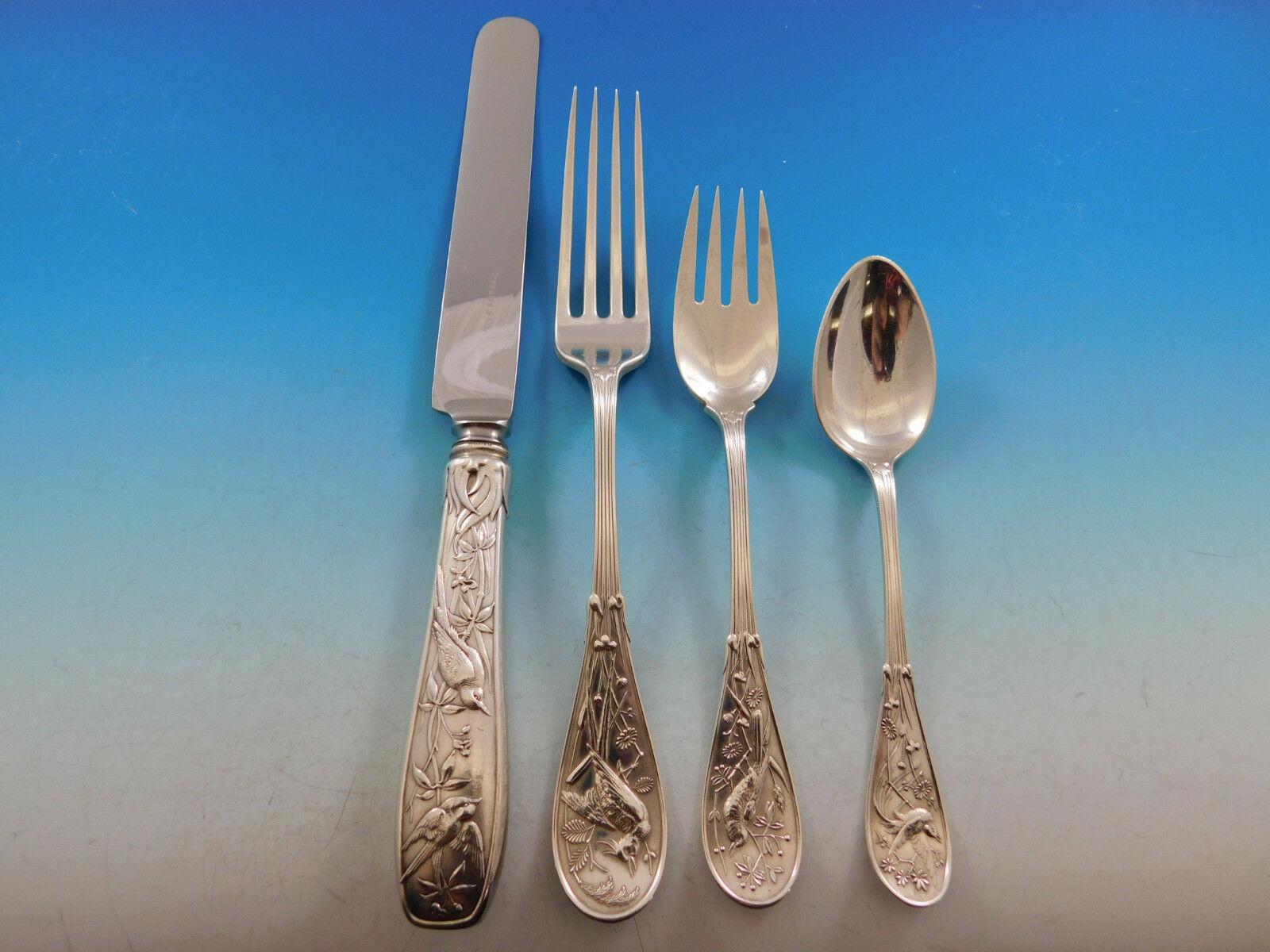 Japanese by Tiffany Co Sterling Silver Flatware Set Service 65 Pcs Audubon Birds In Excellent Condition In Big Bend, WI