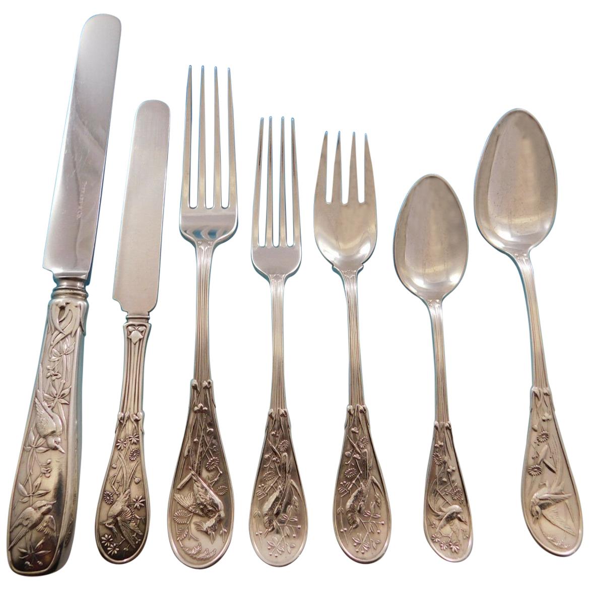 Japanese by Tiffany Co Sterling Silver Flatware Set Service 65 Pcs Audubon Birds