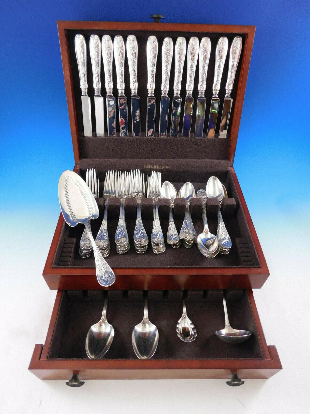 Exceptional Japanese by Tiffany & Co. sterling silver Dinner flatware set, 77 pieces. This set includes:

12 dinner size knives, 10 1/2