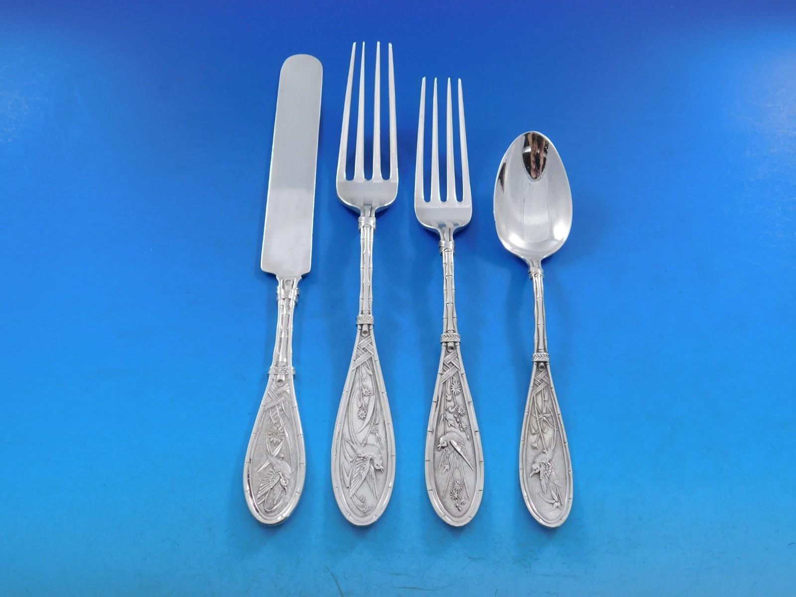 Juego de Cubiertos Japoneses de Plata de Ley Whiting 8 Servicios 58 pzas Estética Pájaros en venta 3