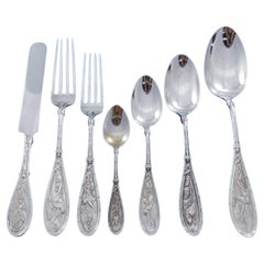 Juego de Cubiertos Japoneses de Plata de Ley Whiting 8 Servicios 58 pzas Estética Pájaros
