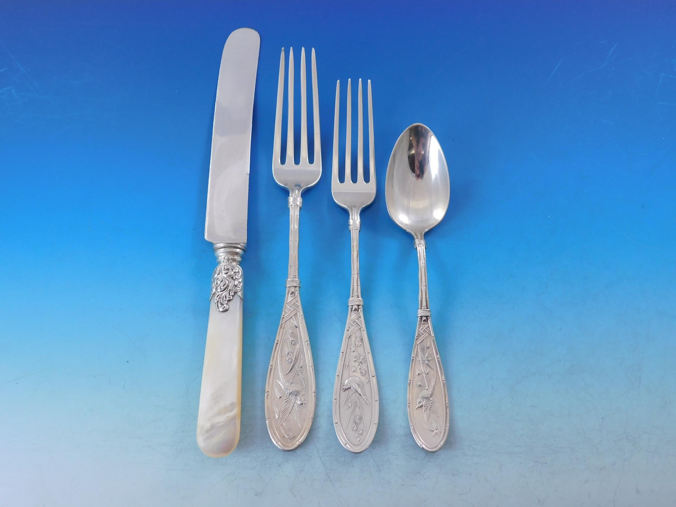 Japanese by Whiting Sterling Silver Flatware Set for 8 Service 55 Pieces Birds In Excellent Condition In Big Bend, WI