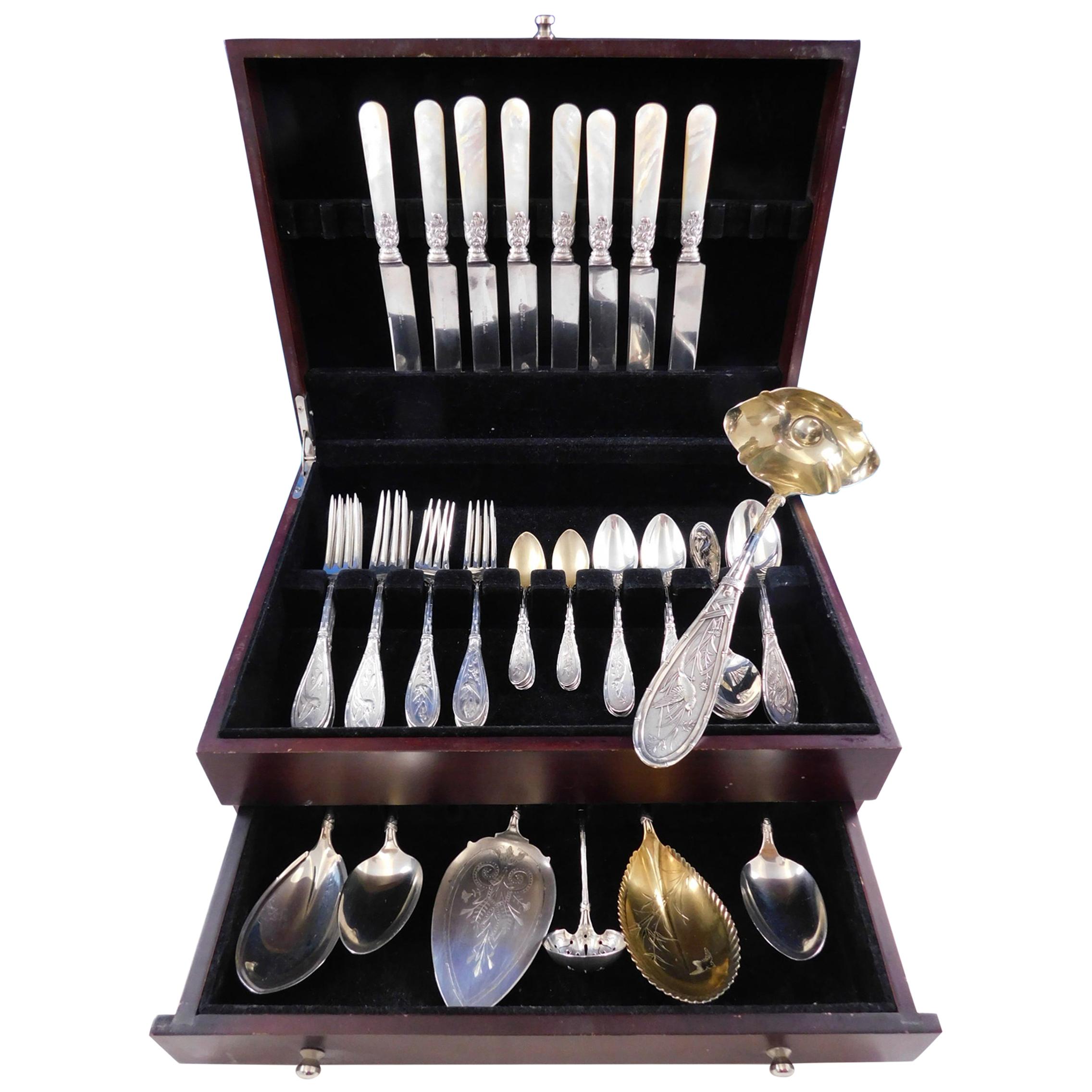 Japanese by Whiting Sterling Silver Flatware Set for 8 Service 55 Pieces Birds