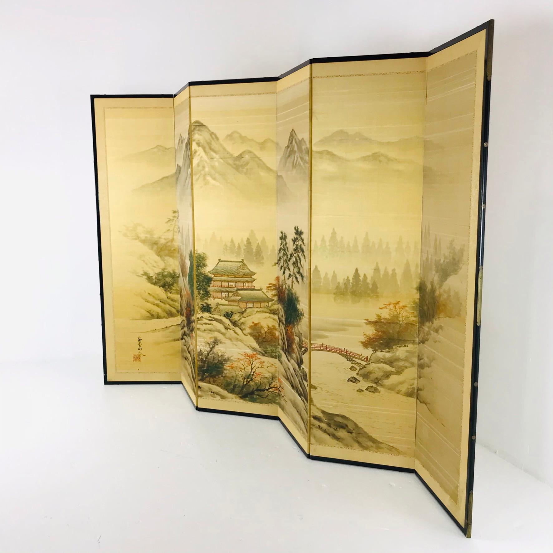 Japanese Byobu Hand Painted Silk Screen 3