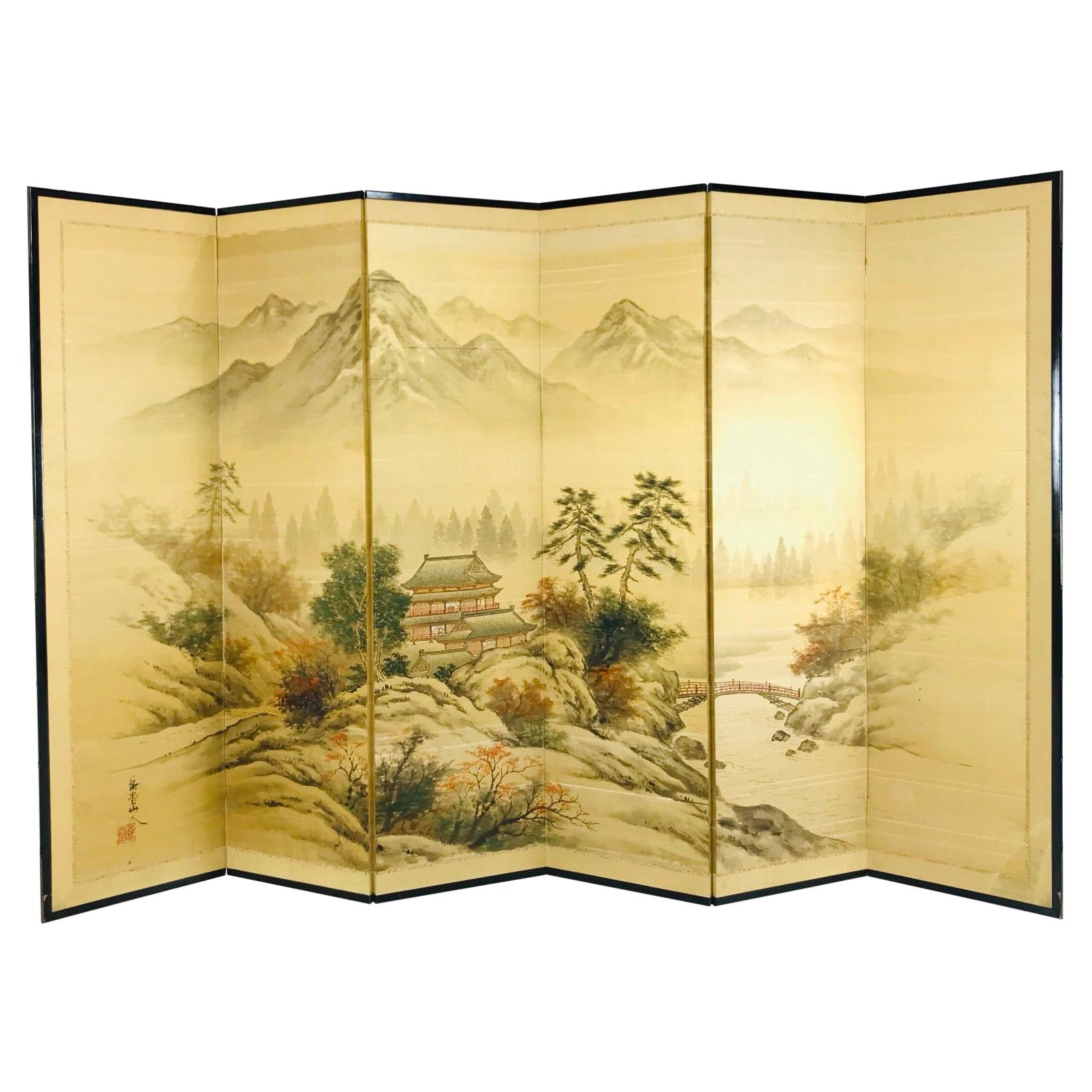 Japanese Byobu Hand Painted Silk Screen