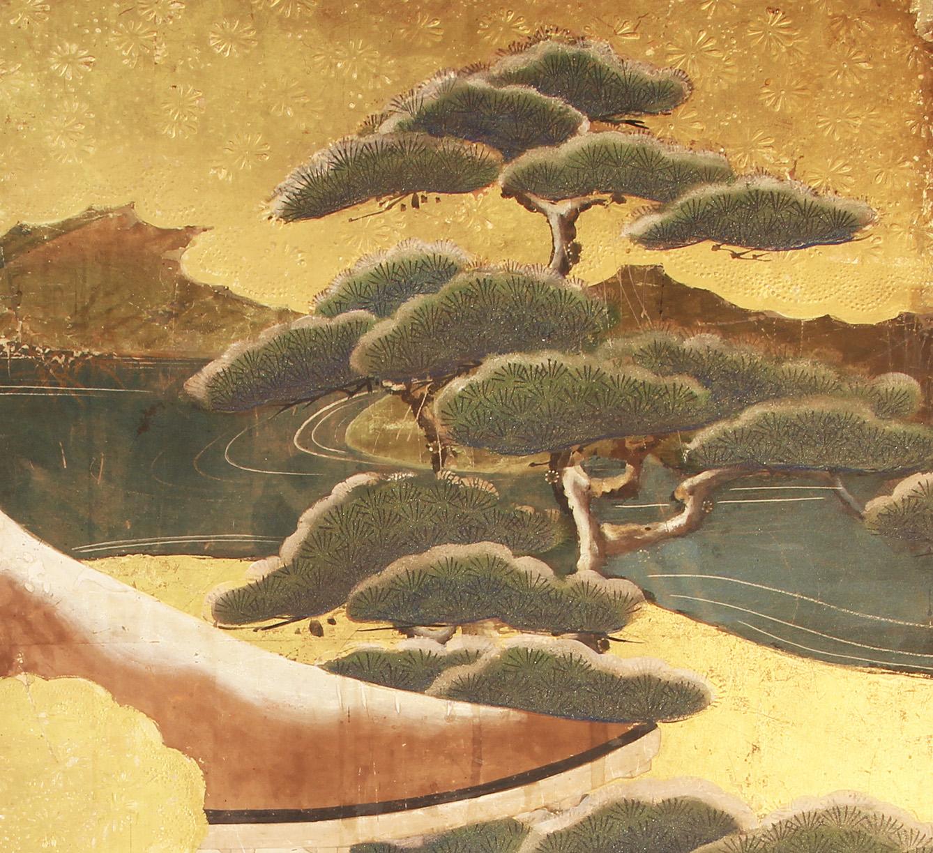 Hand-Painted Japanese Byobu - Japanese screen six panels For Sale