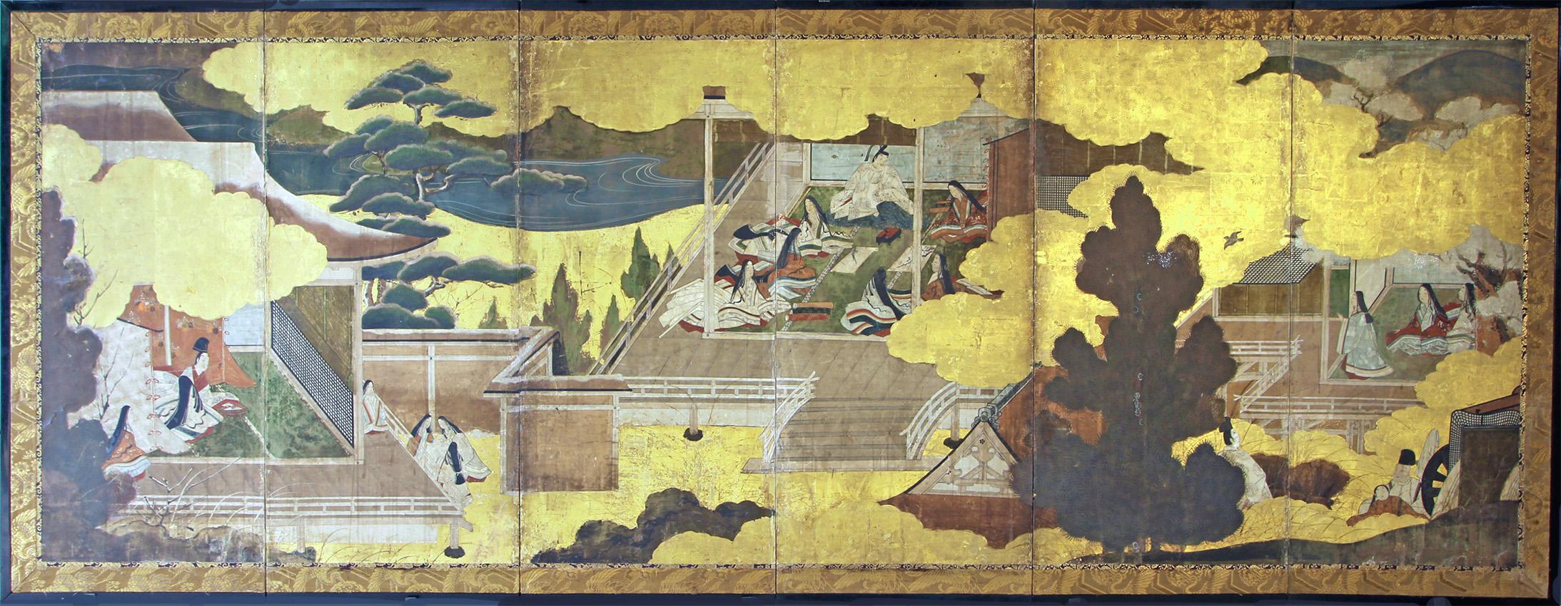 Gold Leaf Japanese Byobu - Japanese screen six panels For Sale