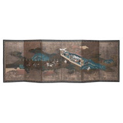 Japanese Byobu Screen with Silver Leaf Clouds, c. 1870
