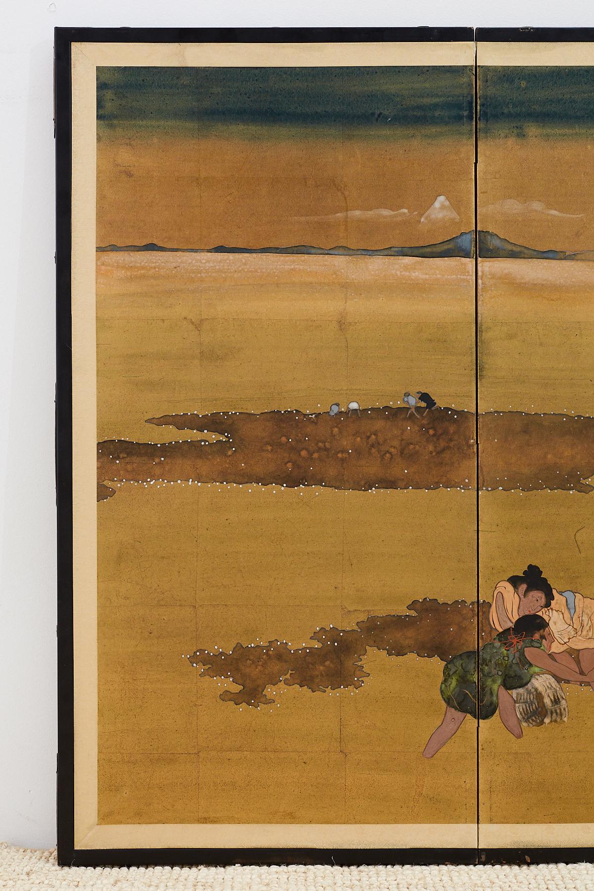 20th Century Japanese Byobu Shell Gathering After Katsushika Hokusai