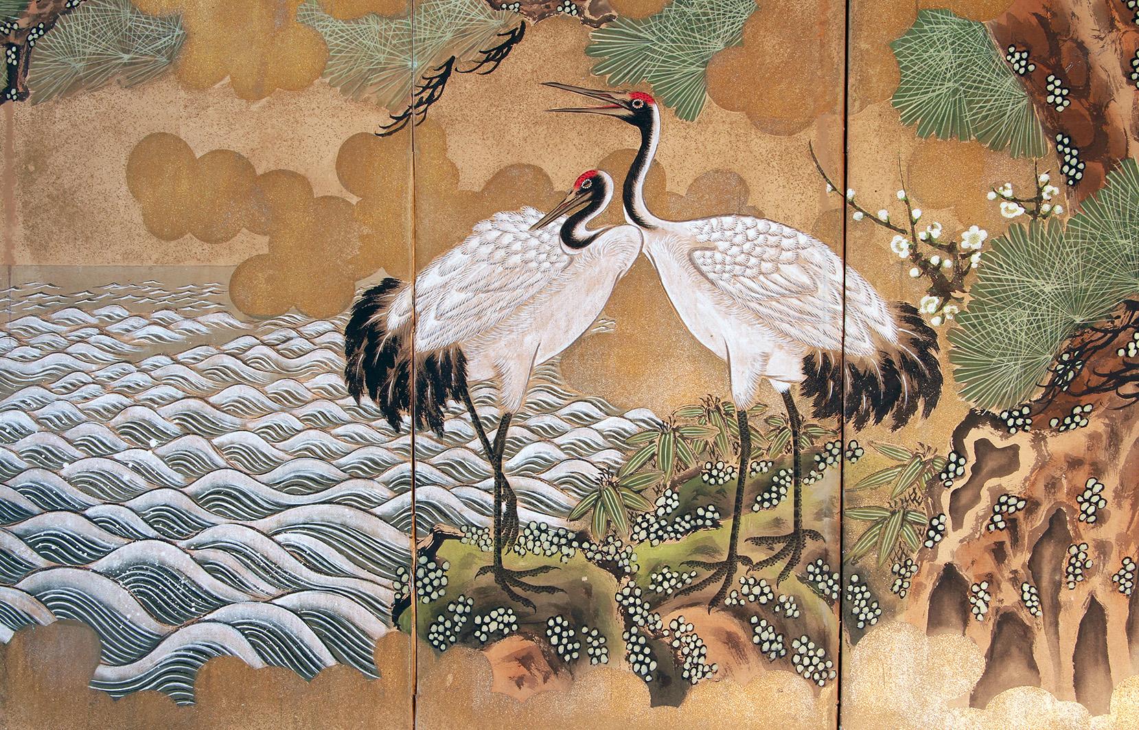 18th Century Japanese Byobu - Six Panel Japanese Screen For Sale