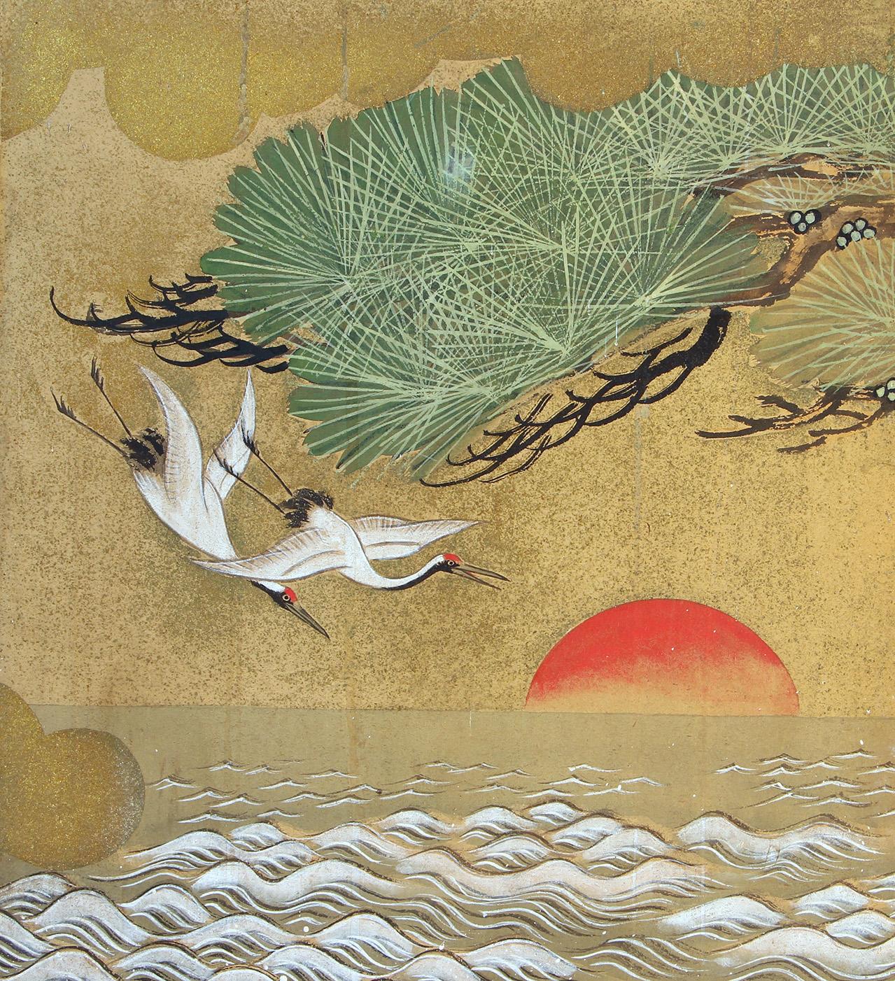 Paper Japanese Byobu - Six Panel Japanese Screen For Sale