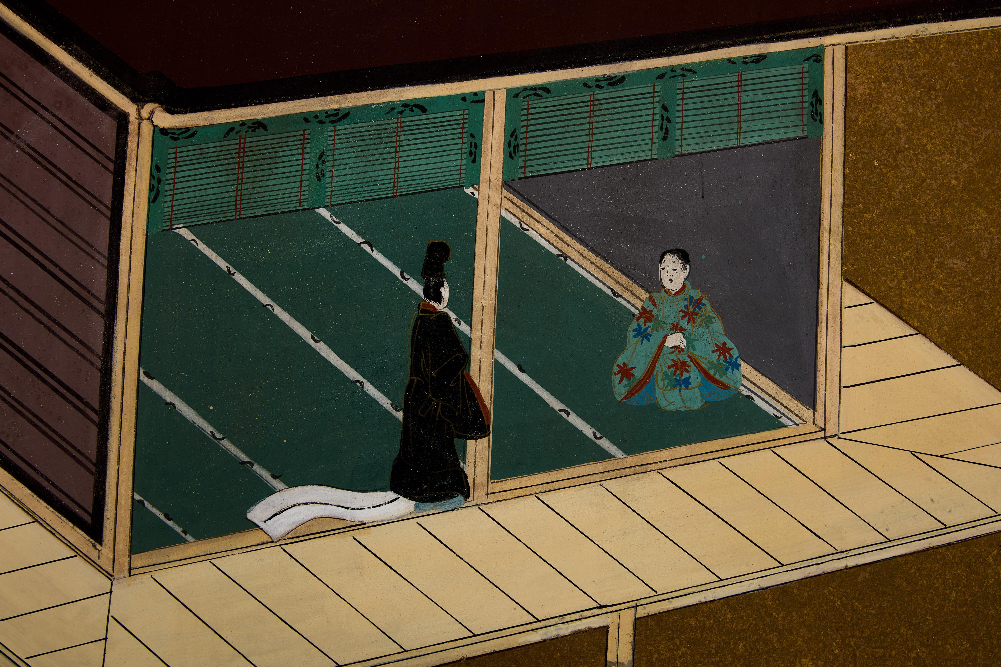 Japonisme Japanese Byobu six panels screen on paper Edo Period 19th century For Sale
