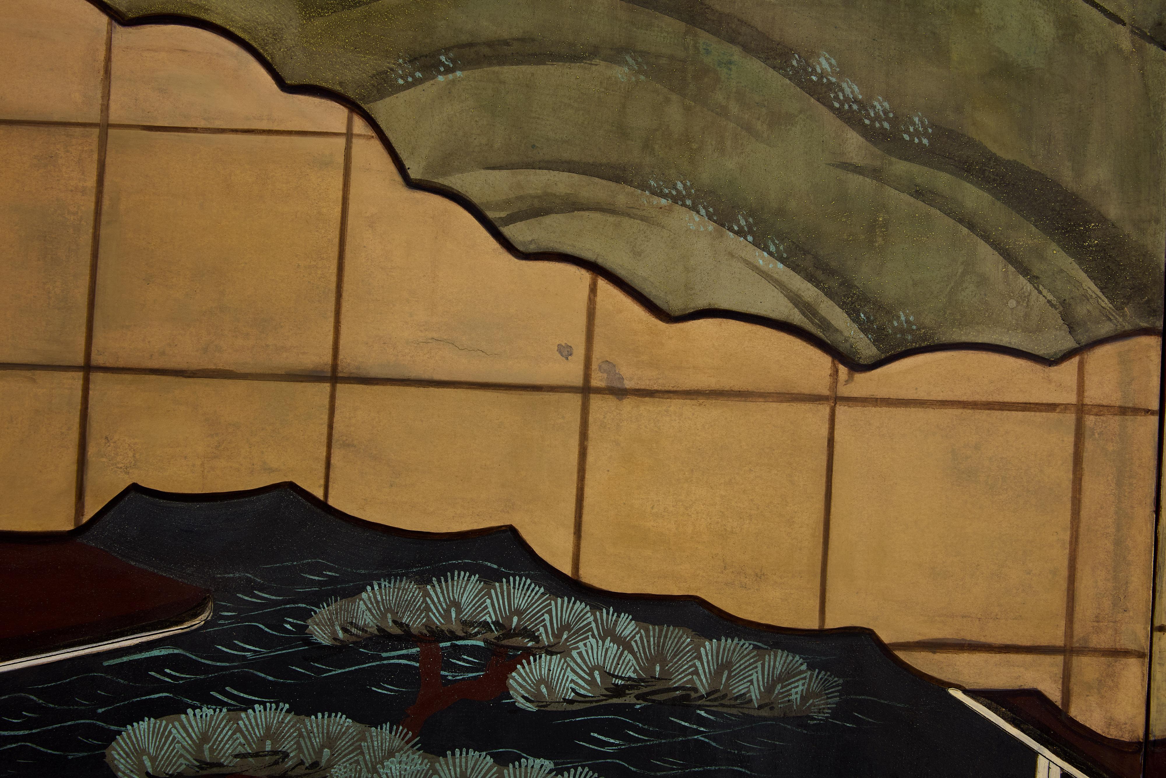 Paper Japanese Byobu six panels screen on paper Edo Period 19th century For Sale