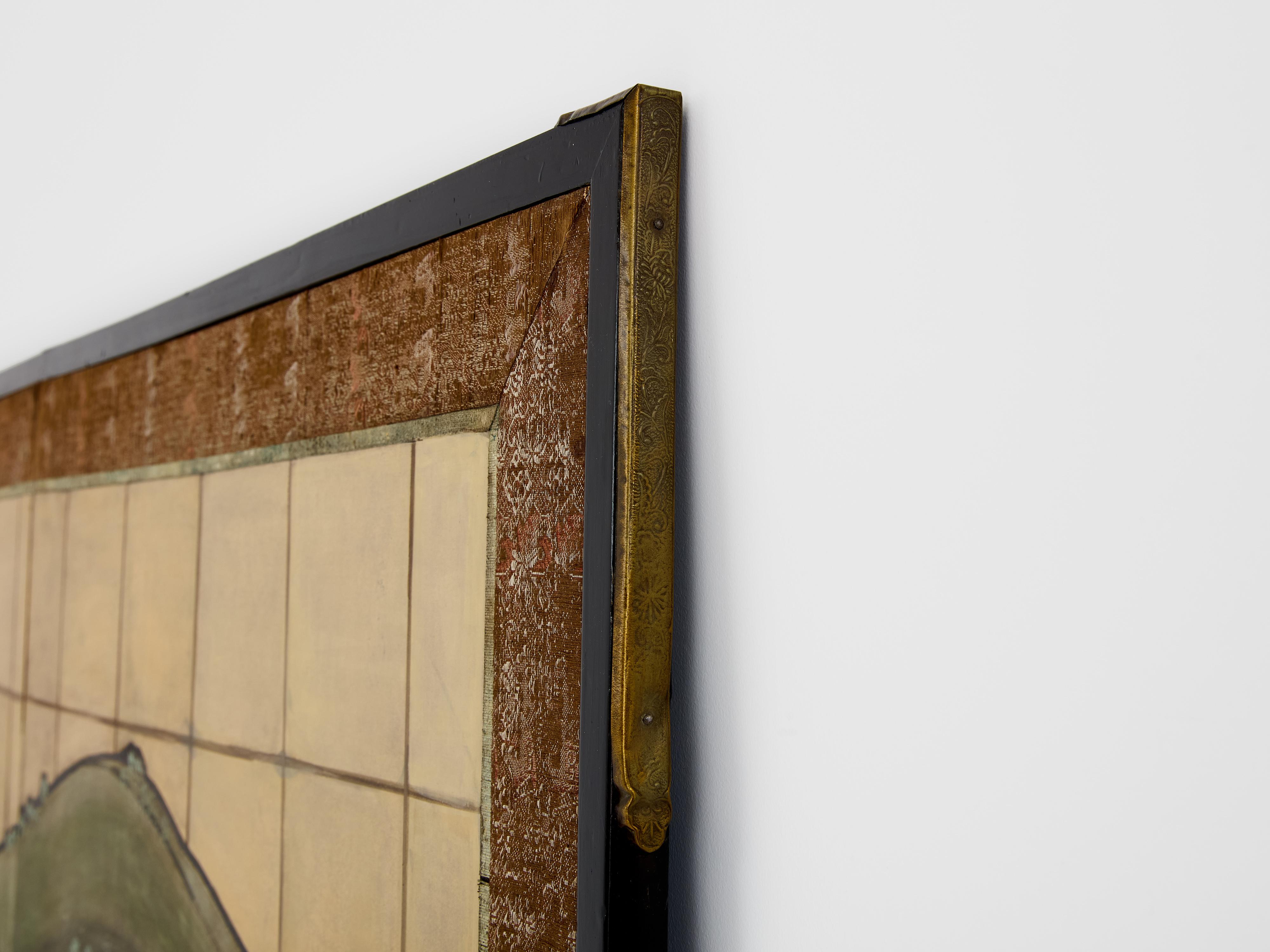 Japanese Byobu six panels screen on paper Edo Period 19th century For Sale 1