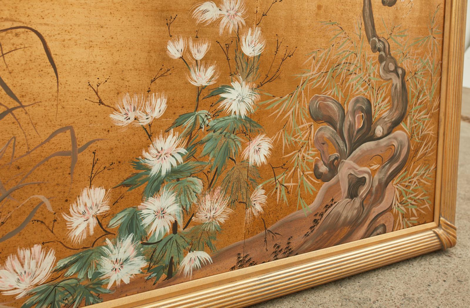 Japanese Byobu Style Four Panel Mounted Screen Cherry Blossoms 2