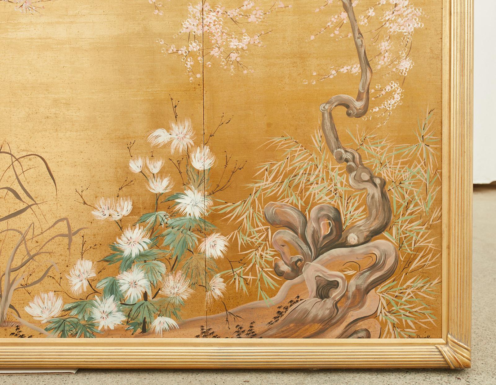 Japanese Byobu Style Four Panel Mounted Screen Cherry Blossoms 8